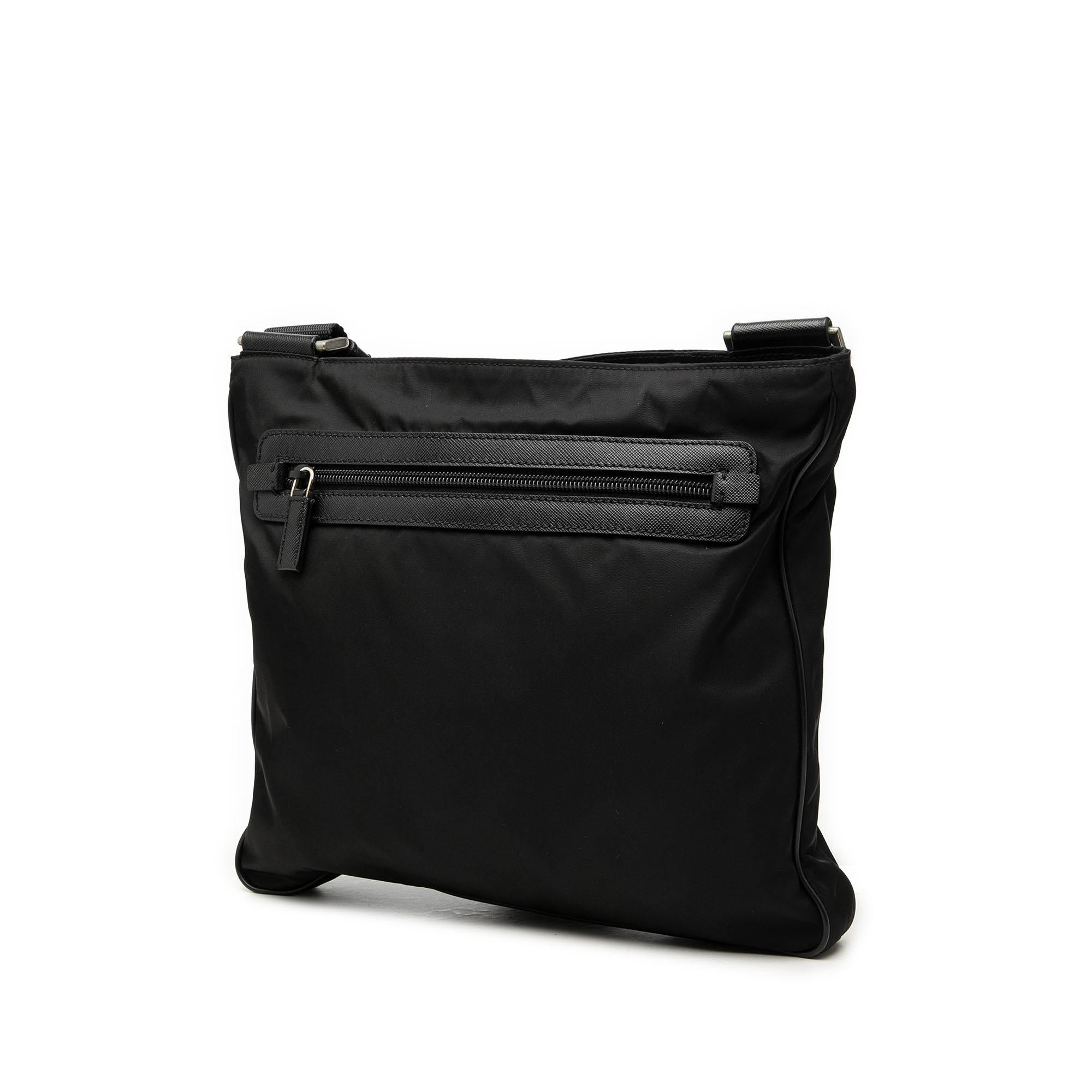 Prada Saffiano Trimmed Tessuto Zip Top Crossbody
