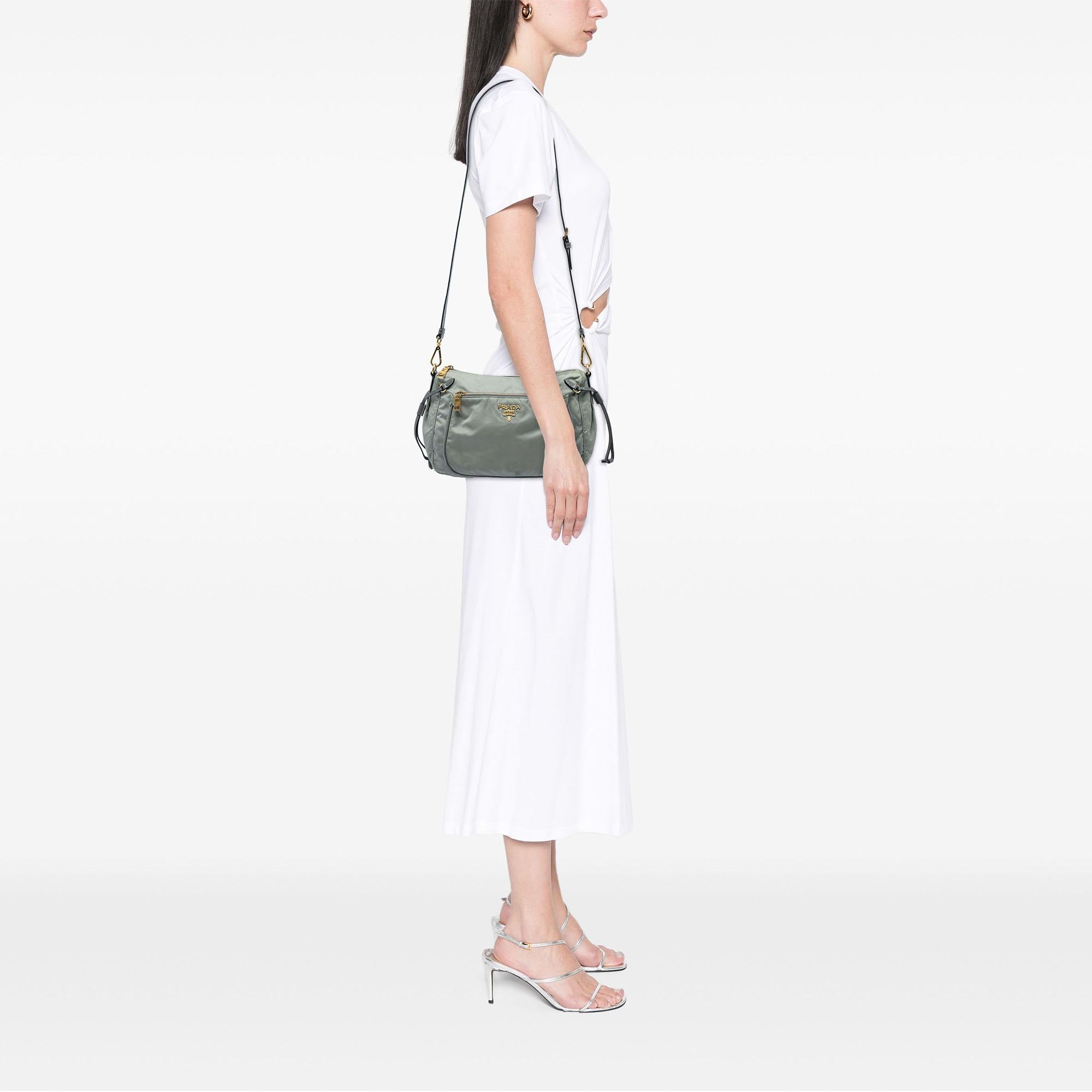Prada Saffiano Trimmed Tessuto Zip Top Crossbody