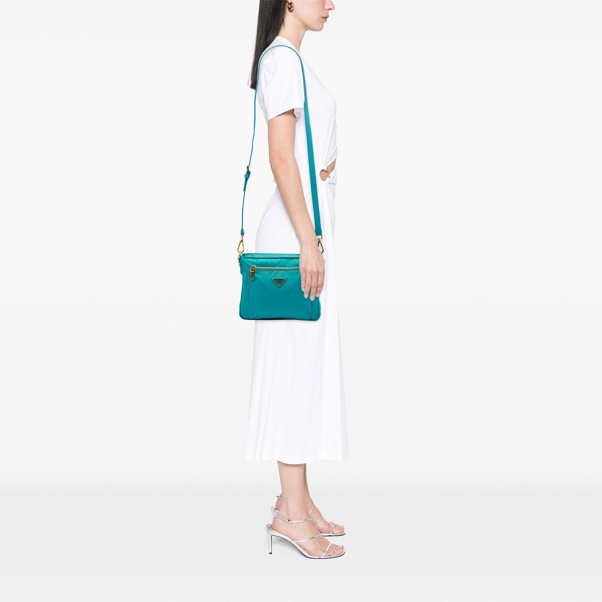 Prada Saffiano Trimmed Tessuto Zip Top Crossbody