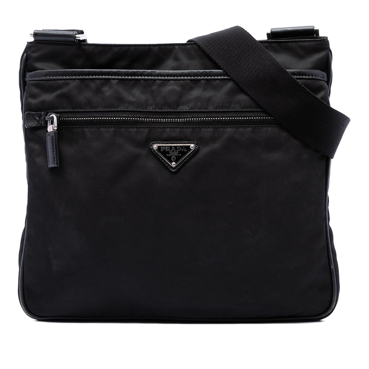 Prada Saffiano Trimmed Tessuto Zip Top Crossbody