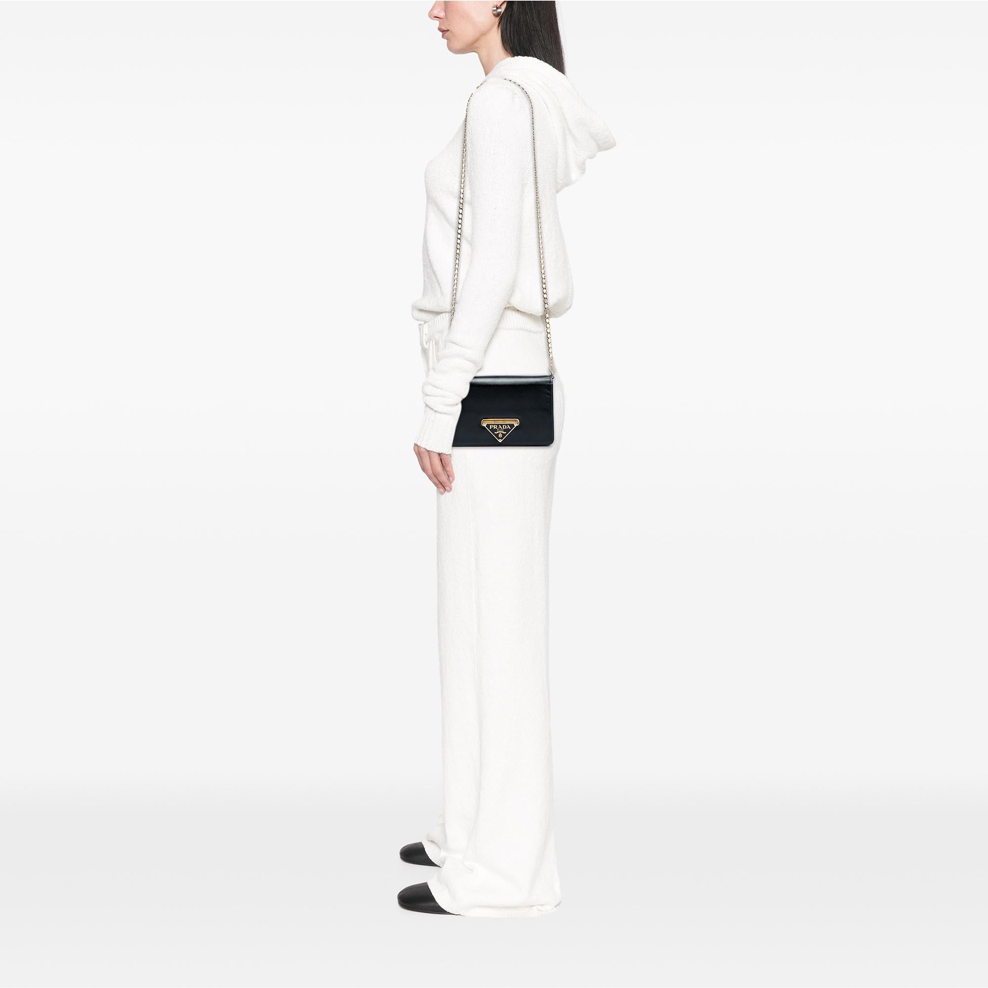 Prada Saffiano Vernice Flip Lock Wallet on Chain Clutch