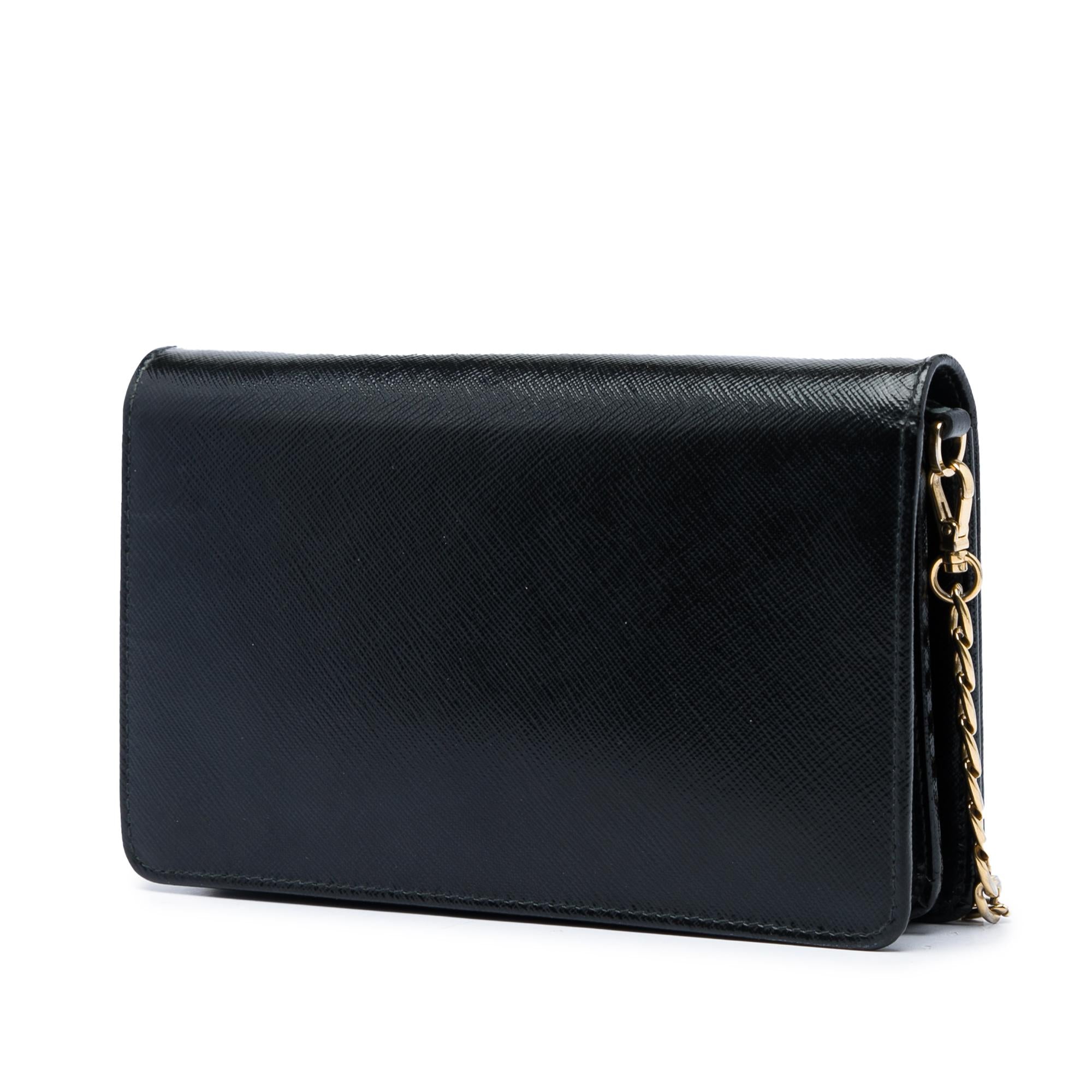 Prada Saffiano Vernice Flip Lock Wallet on Chain Clutch