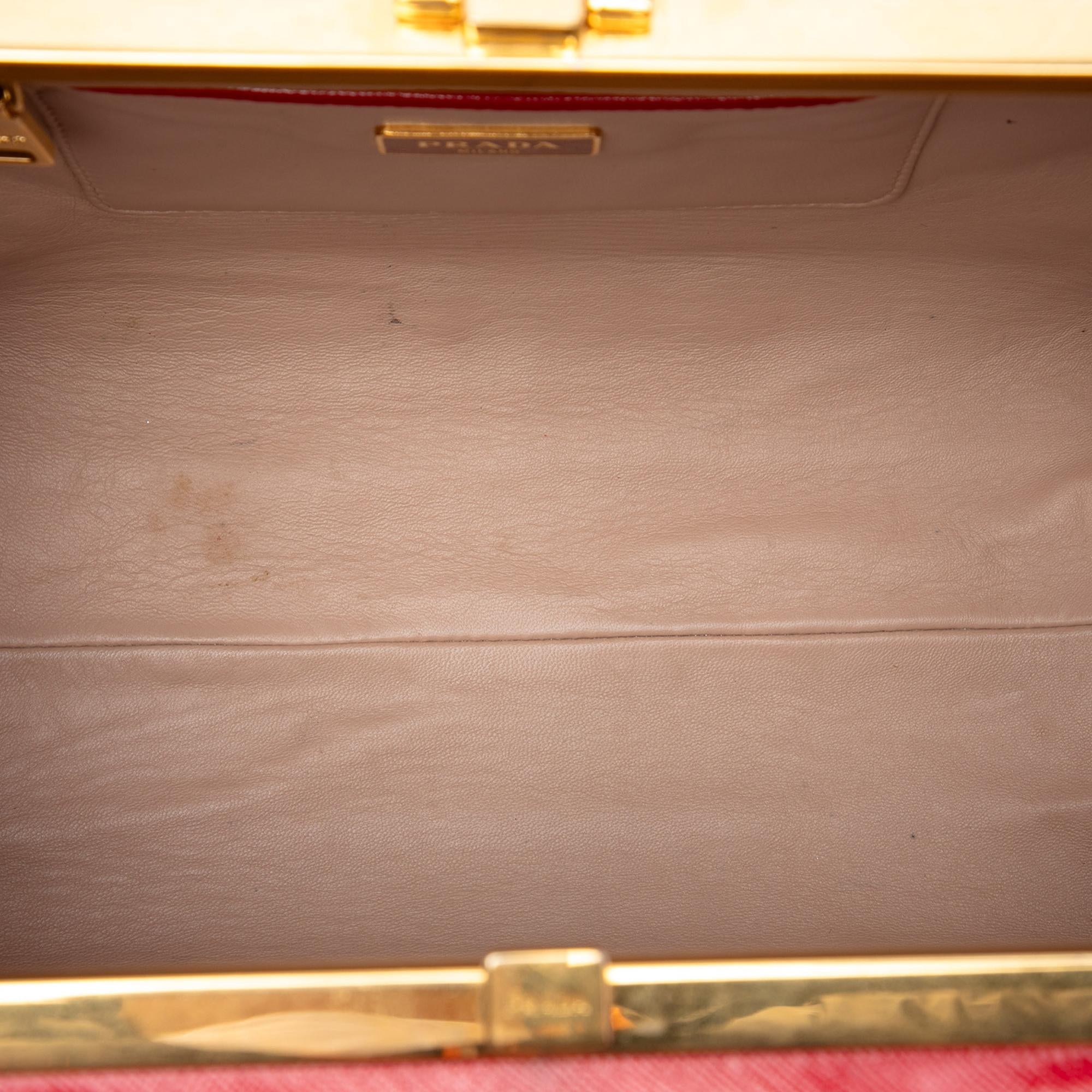 Prada Saffiano Vernice Pyramid Frame Handbag