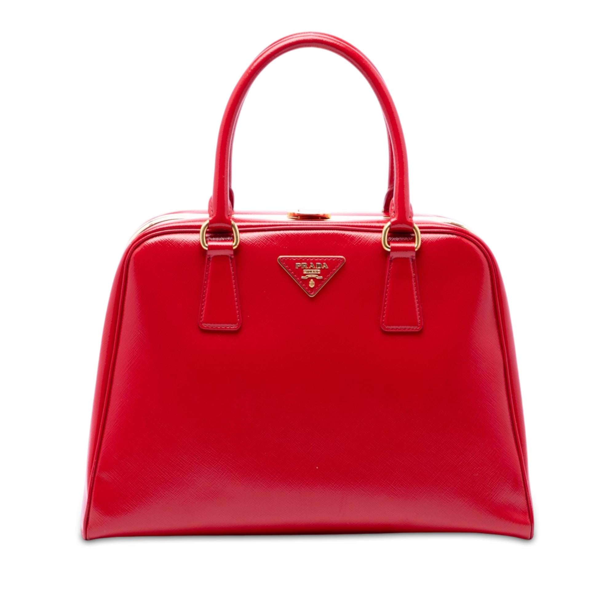 Prada Saffiano Vernice Pyramid Frame Handbag