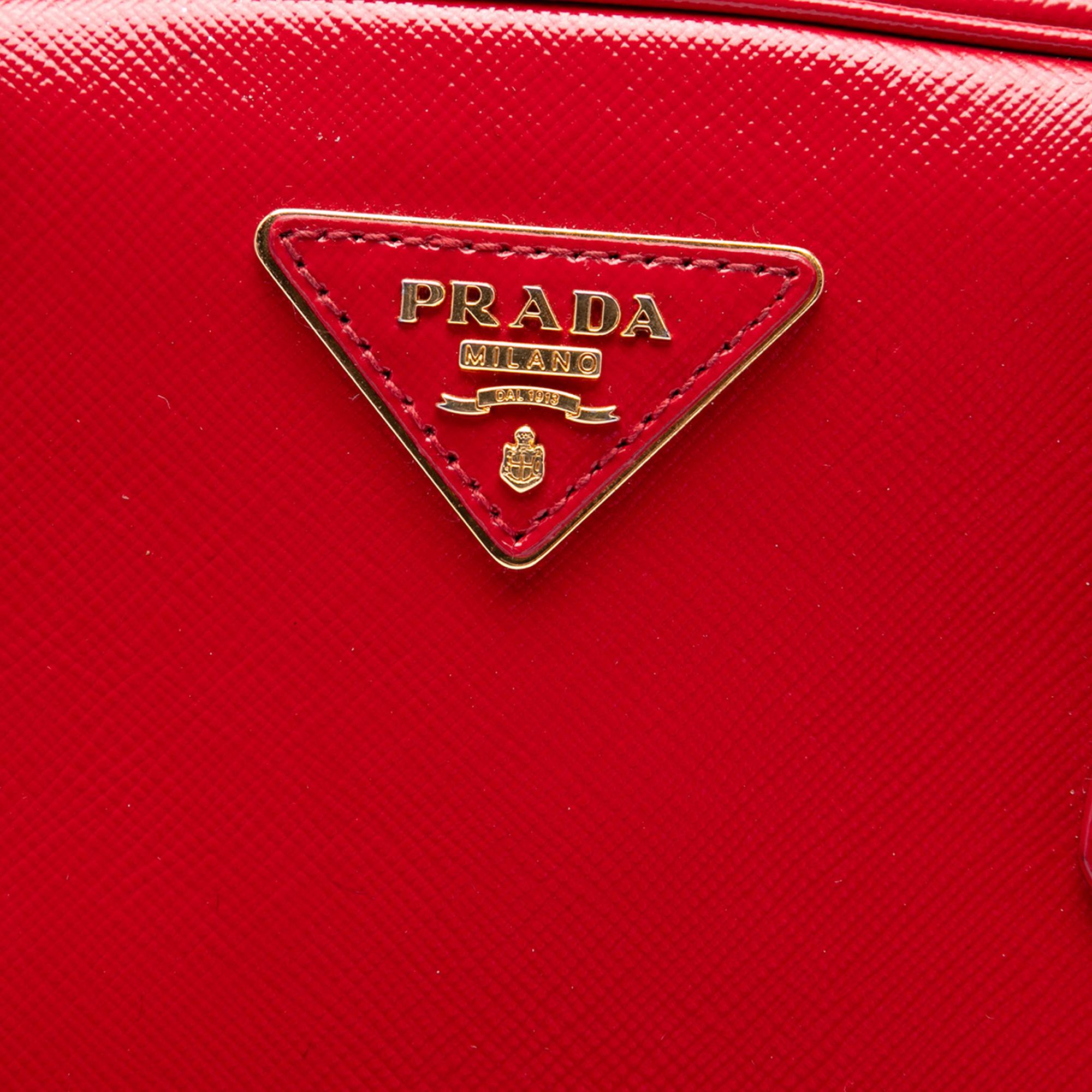 Prada Saffiano Vernice Pyramid Frame Handbag