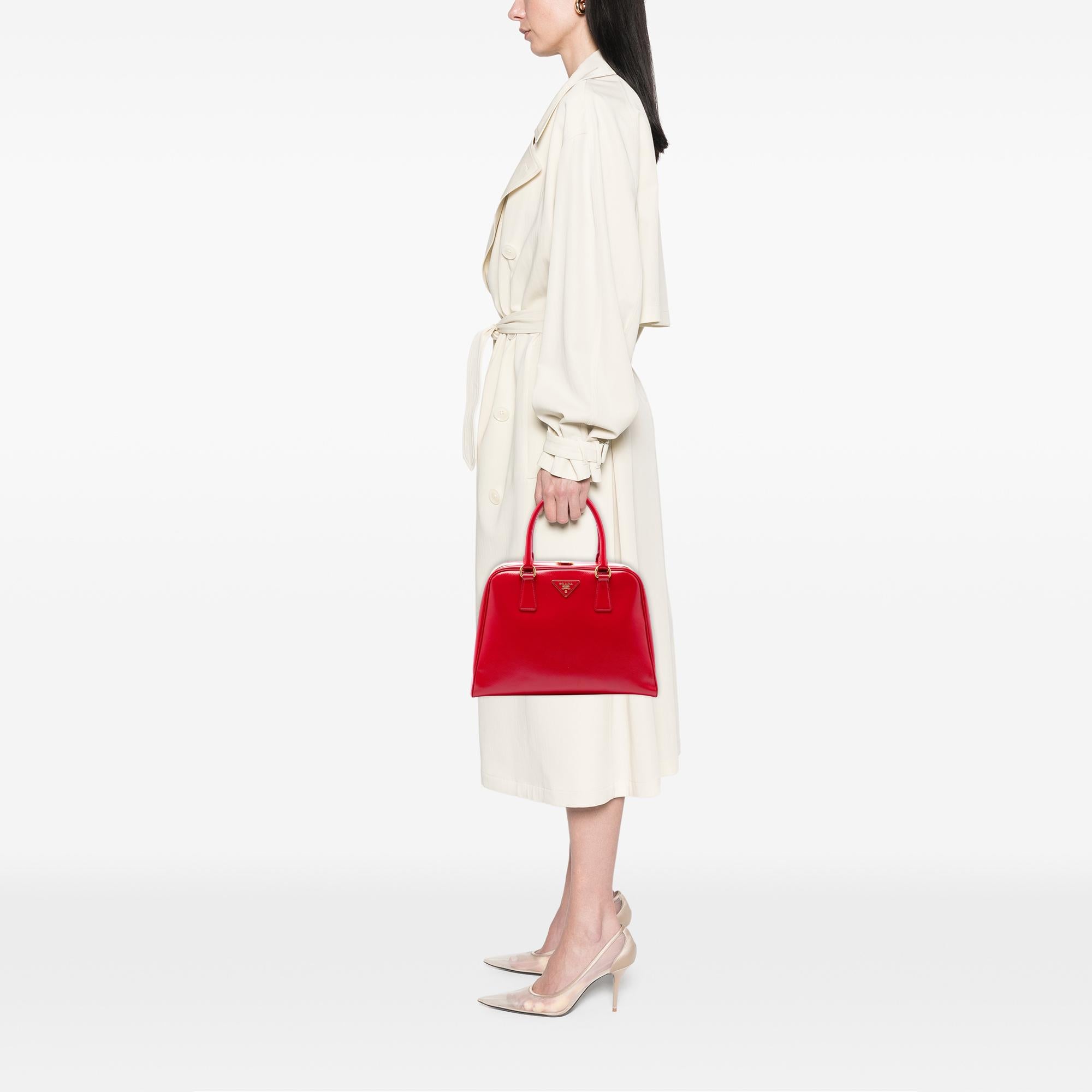 Prada Saffiano Vernice Pyramid Frame Handbag
