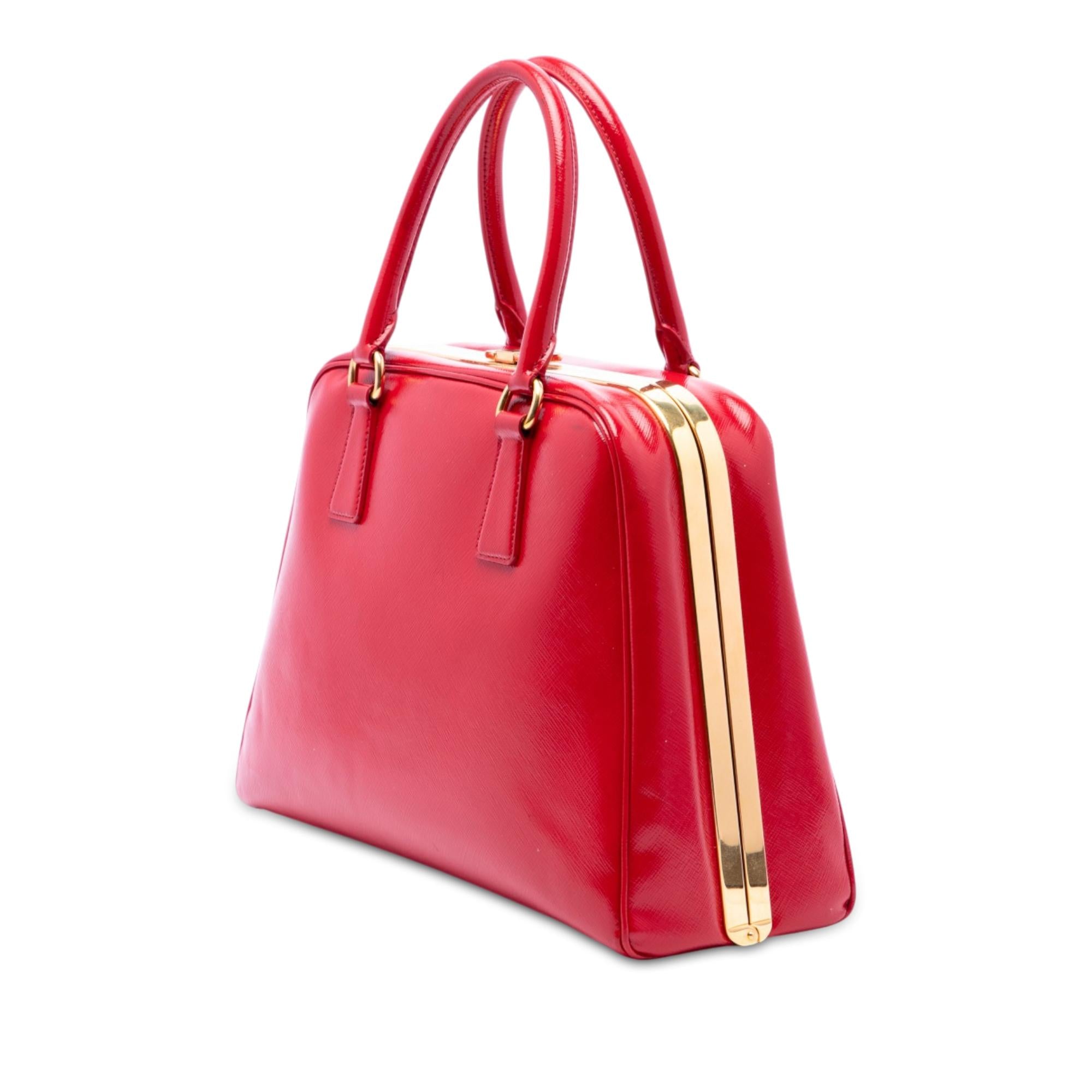 Prada Saffiano Vernice Pyramid Frame Handbag