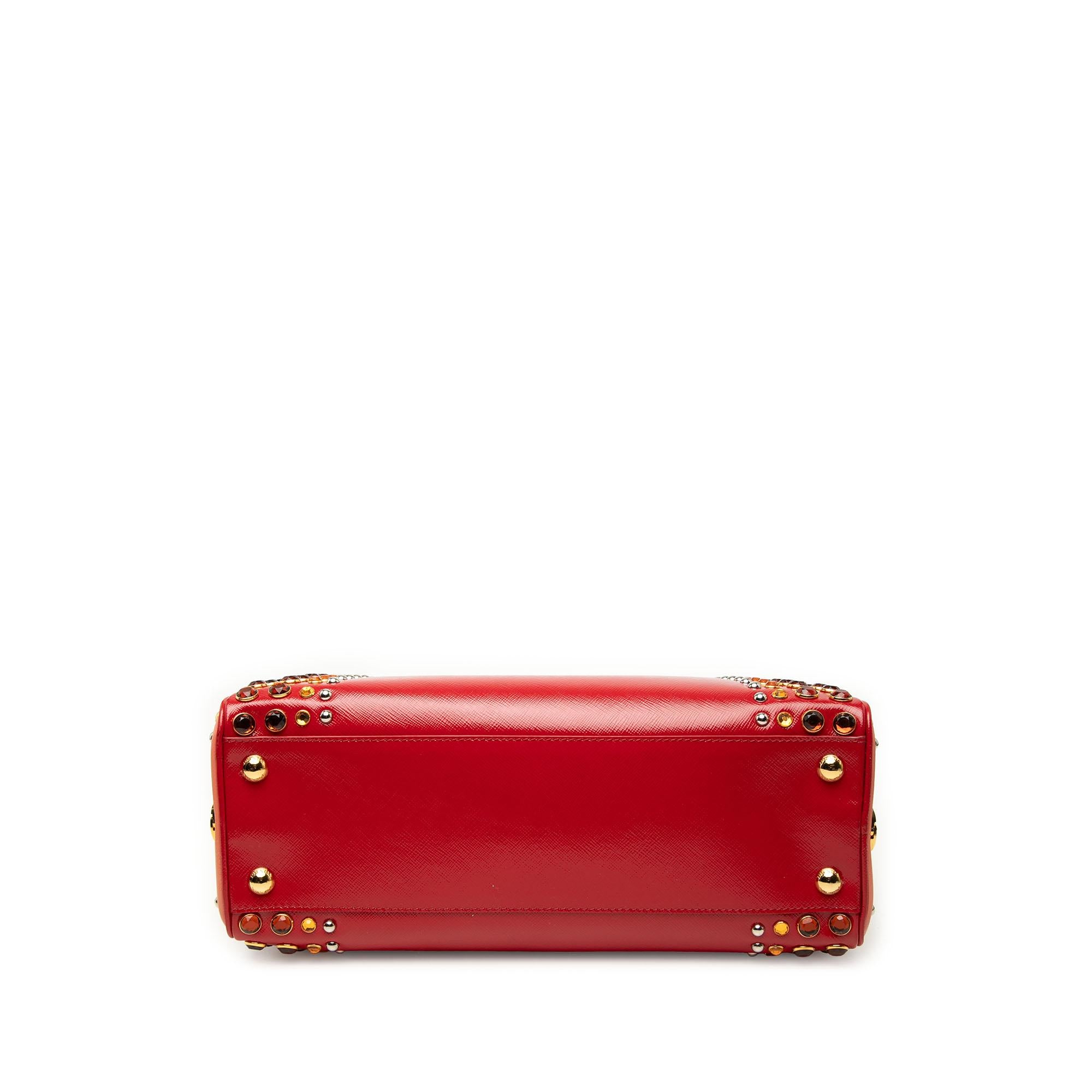 Prada Saffiano Vernice Pyramid Studded Frame Bag