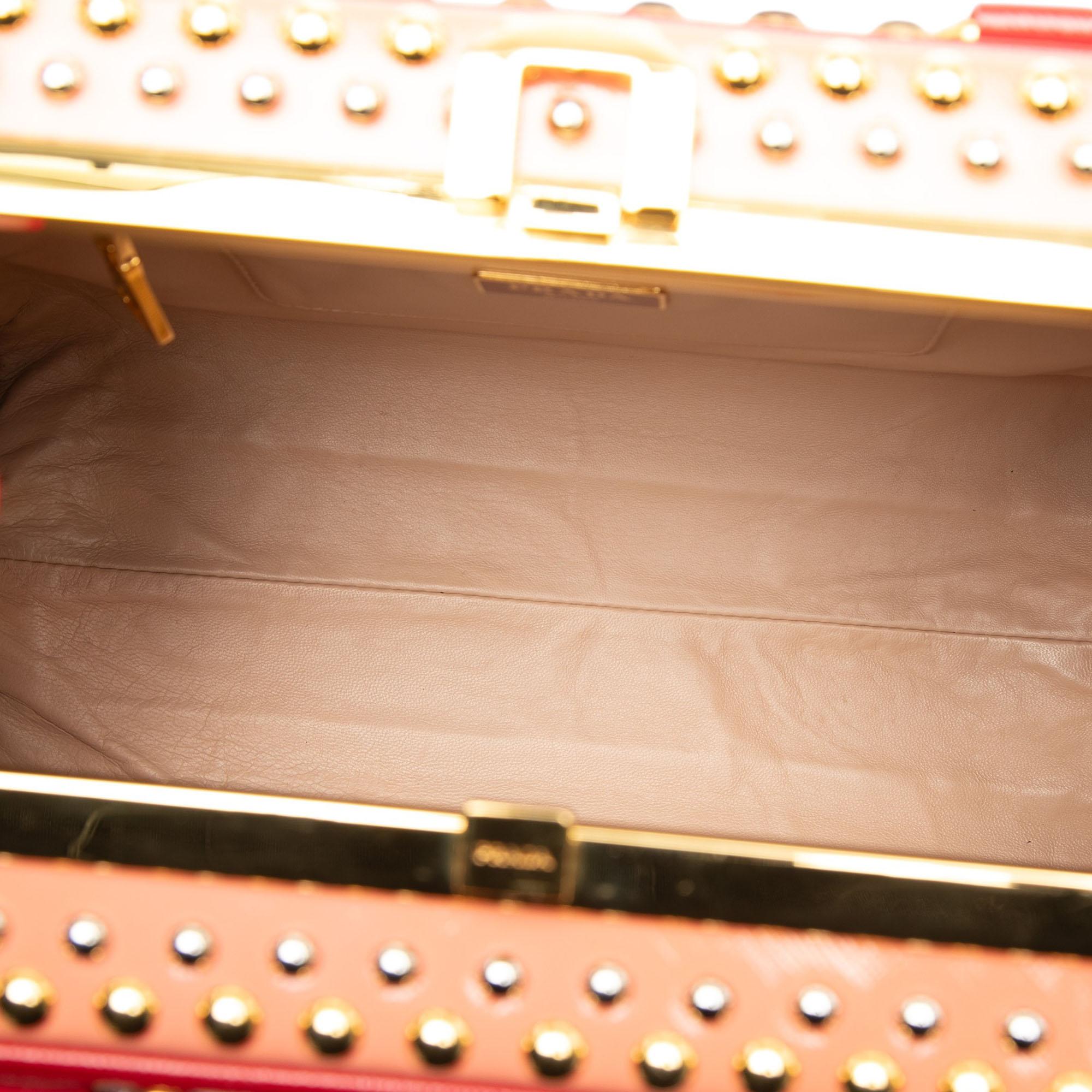 Prada Saffiano Vernice Pyramid Studded Frame Bag