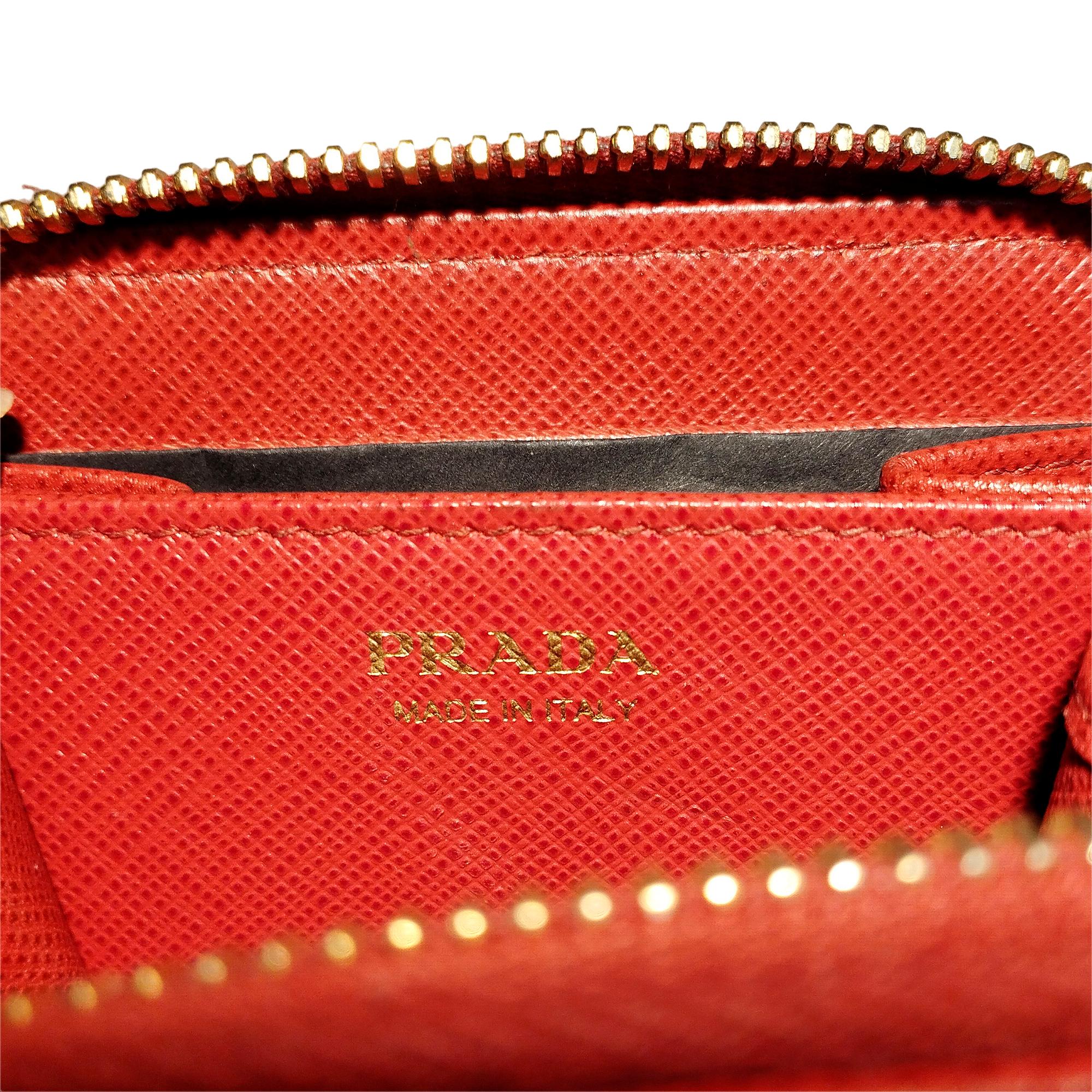 Prada Saffiano Zip Around Compact Wallet (SHG-36835)