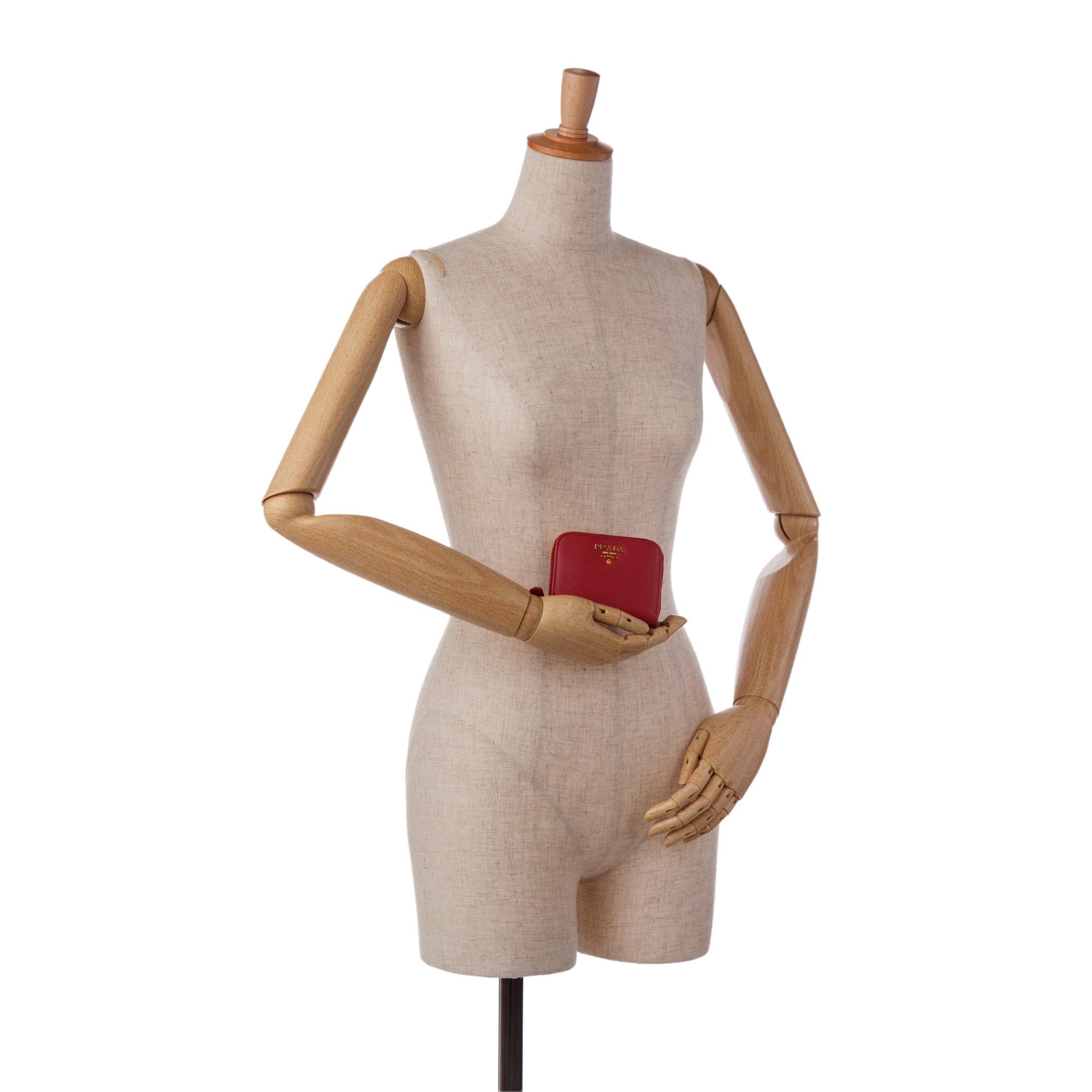 Prada Saffiano Zip Around Compact Wallet (SHG-36835)