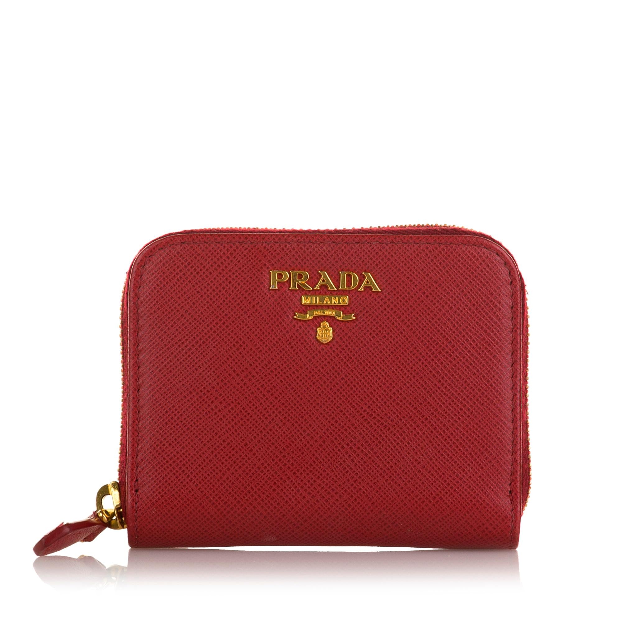 Prada Saffiano Zip Around Compact Wallet (SHG-36835)