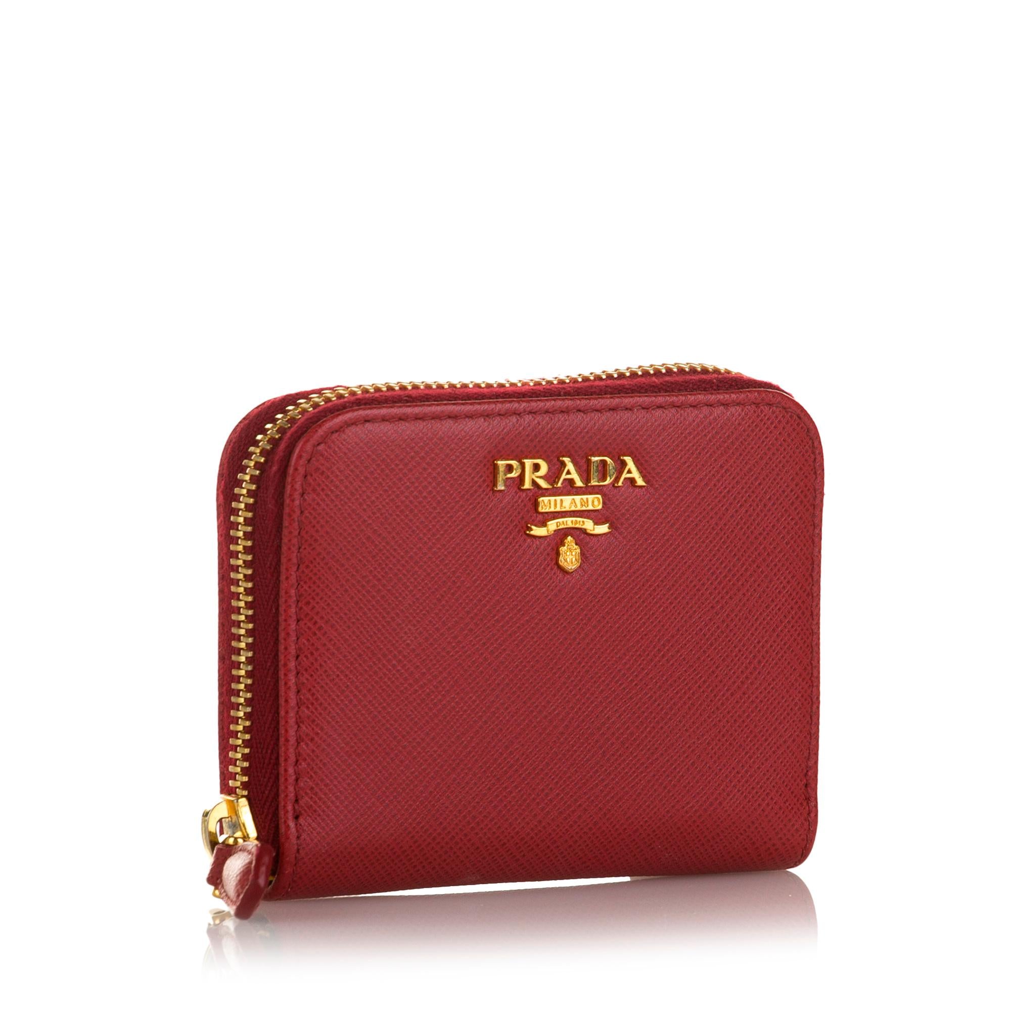 Prada Saffiano Zip Around Compact Wallet (SHG-36835)
