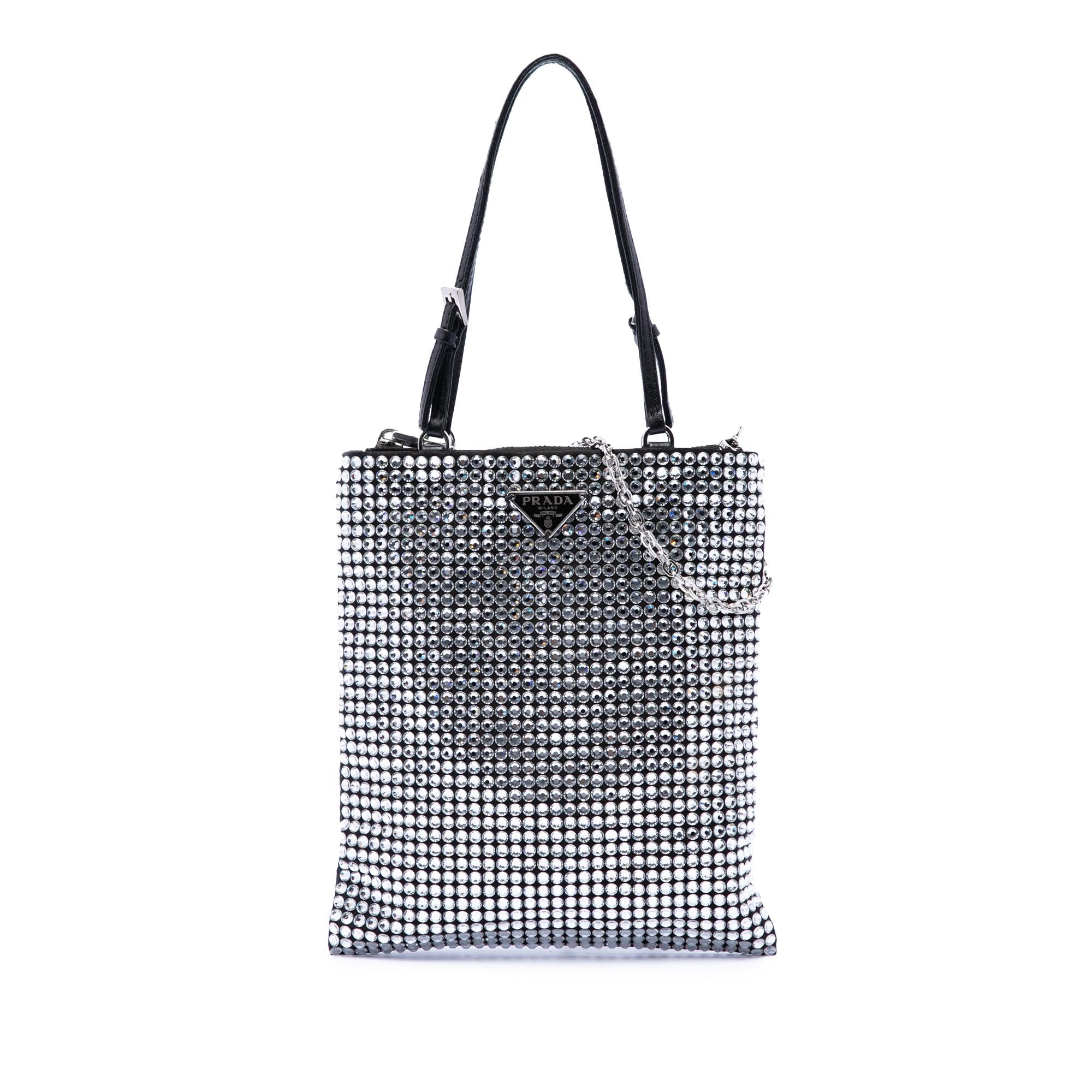 Prada Satin Crystal Embellished Chain Flat Tote