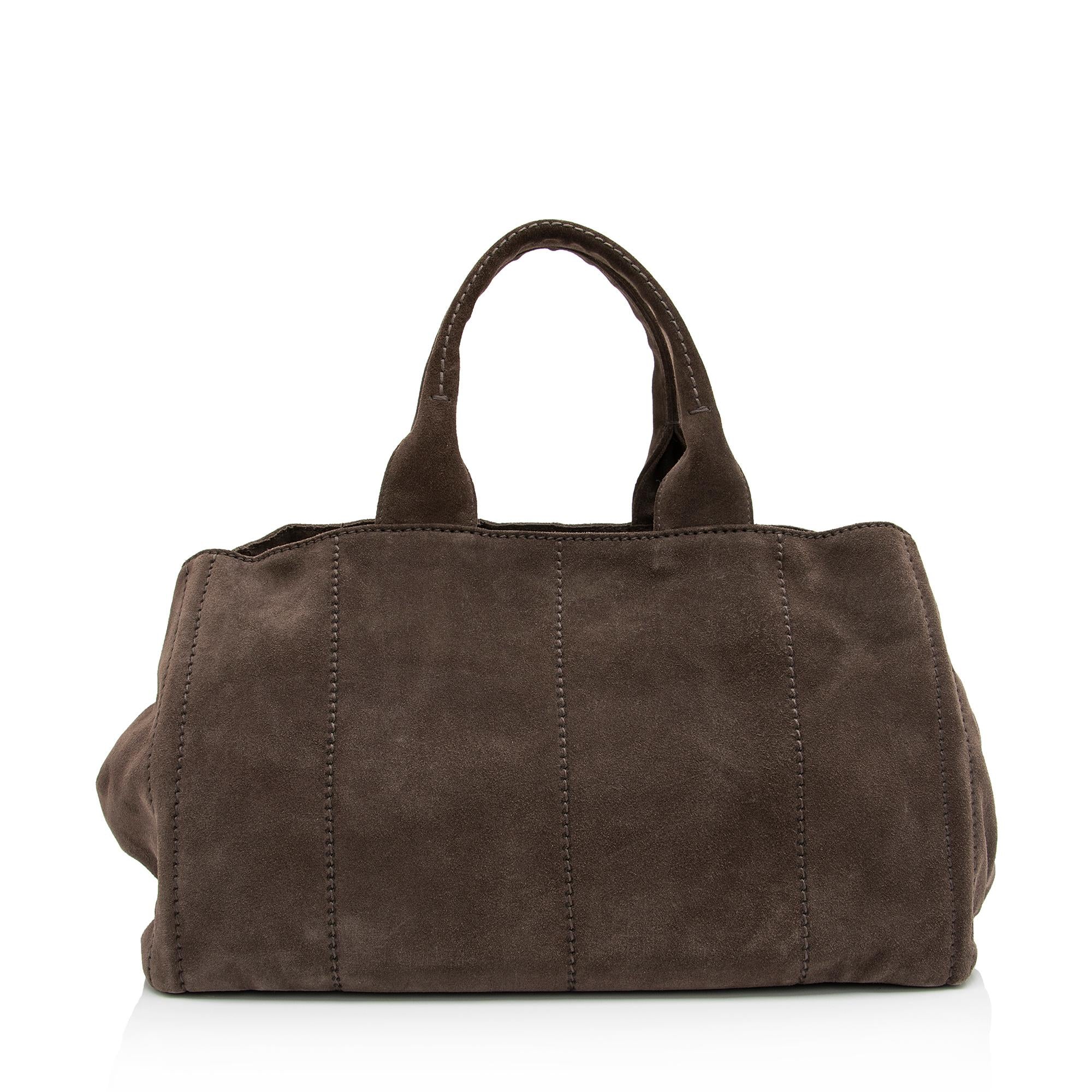 Prada Scamosciato Suede Logo Shopping Tote (SHF-23735)