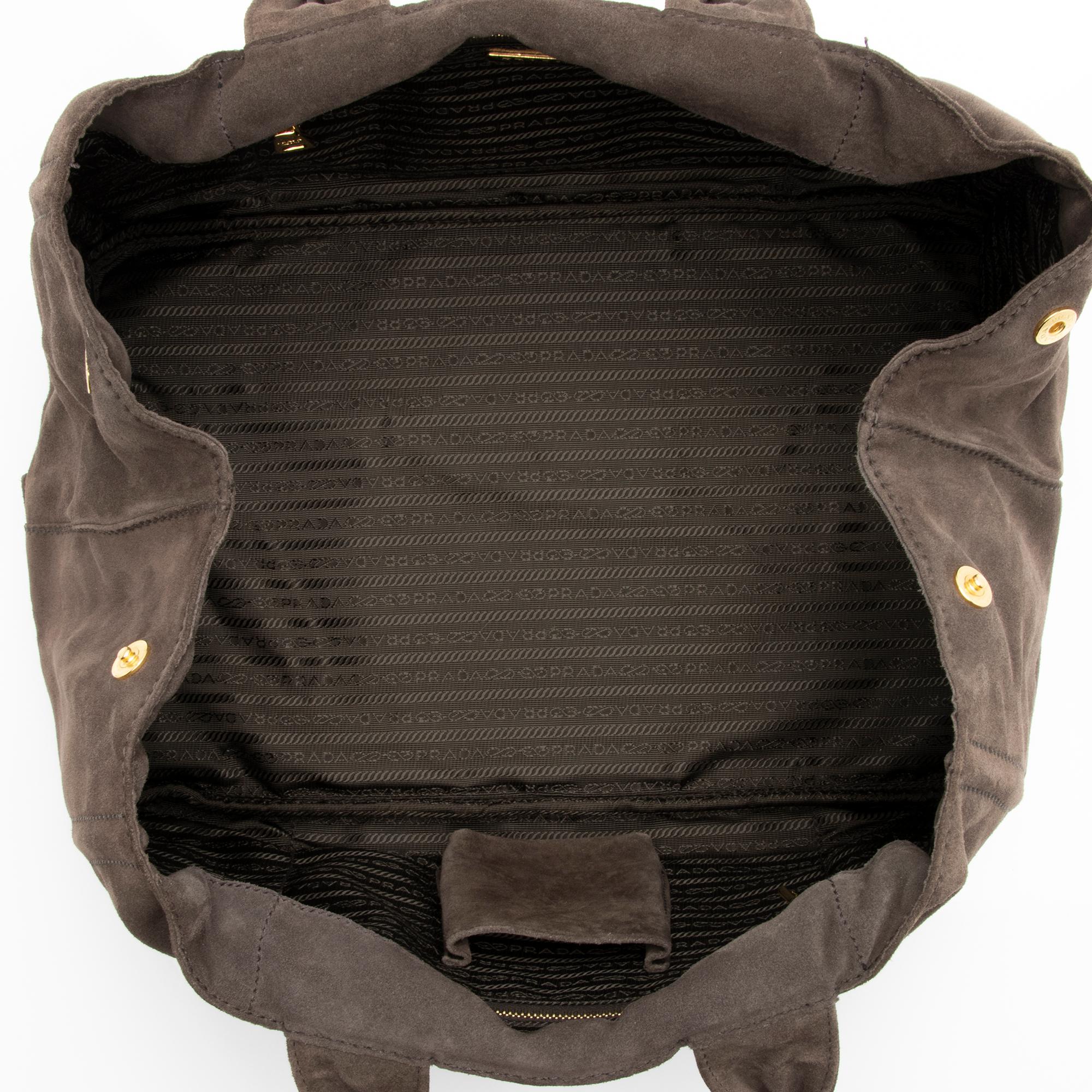 Prada Scamosciato Suede Logo Shopping Tote (SHF-23735)