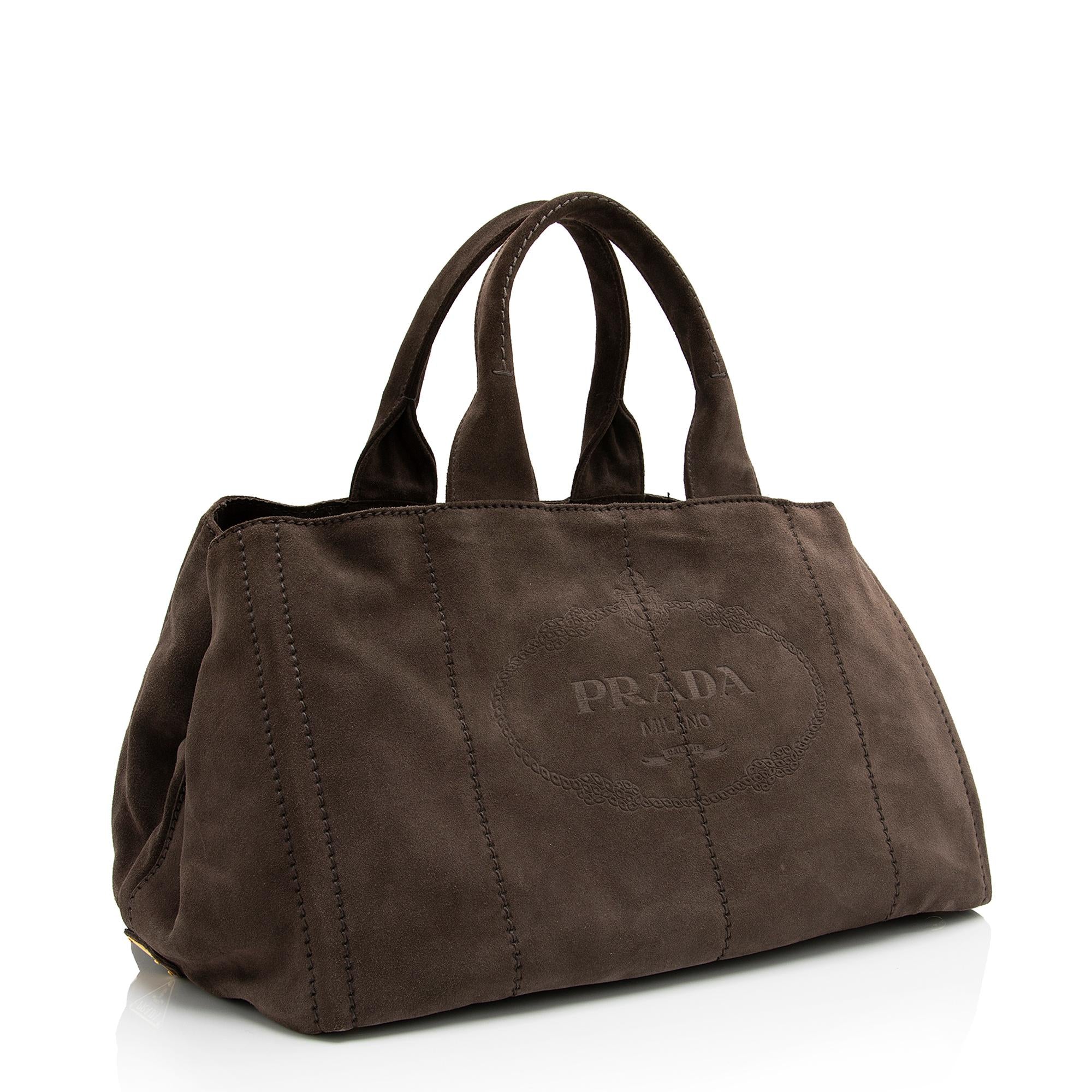 Prada Scamosciato Suede Logo Shopping Tote (SHF-23735)