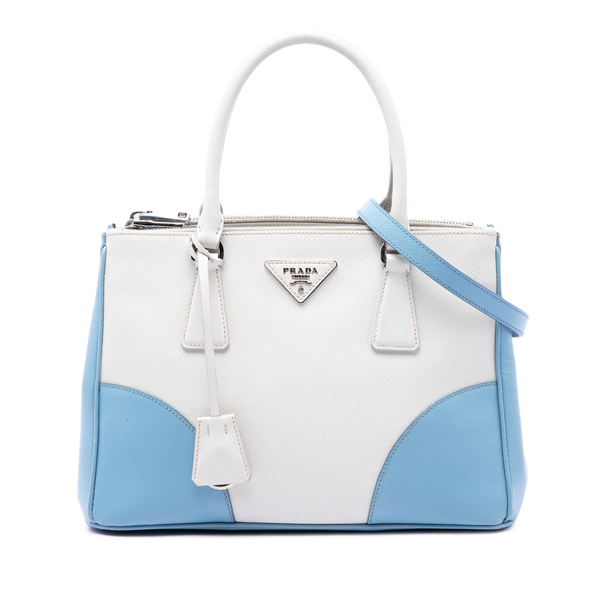Prada Small Bicolor Saffiano Lux Galleria Double Zip Satchel