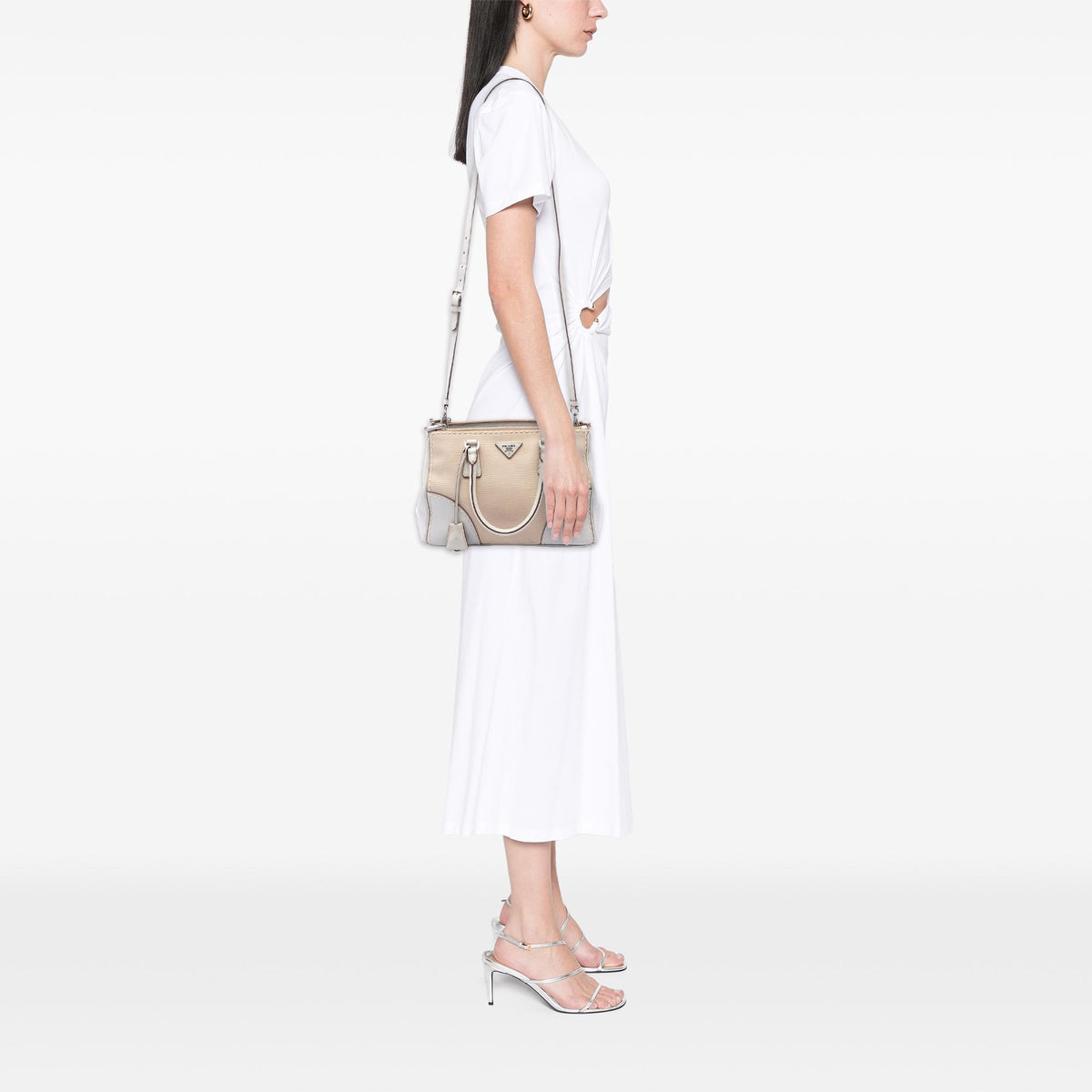 Prada Small Canvas and City Calf Stitch Galleria Double Zip Satchel