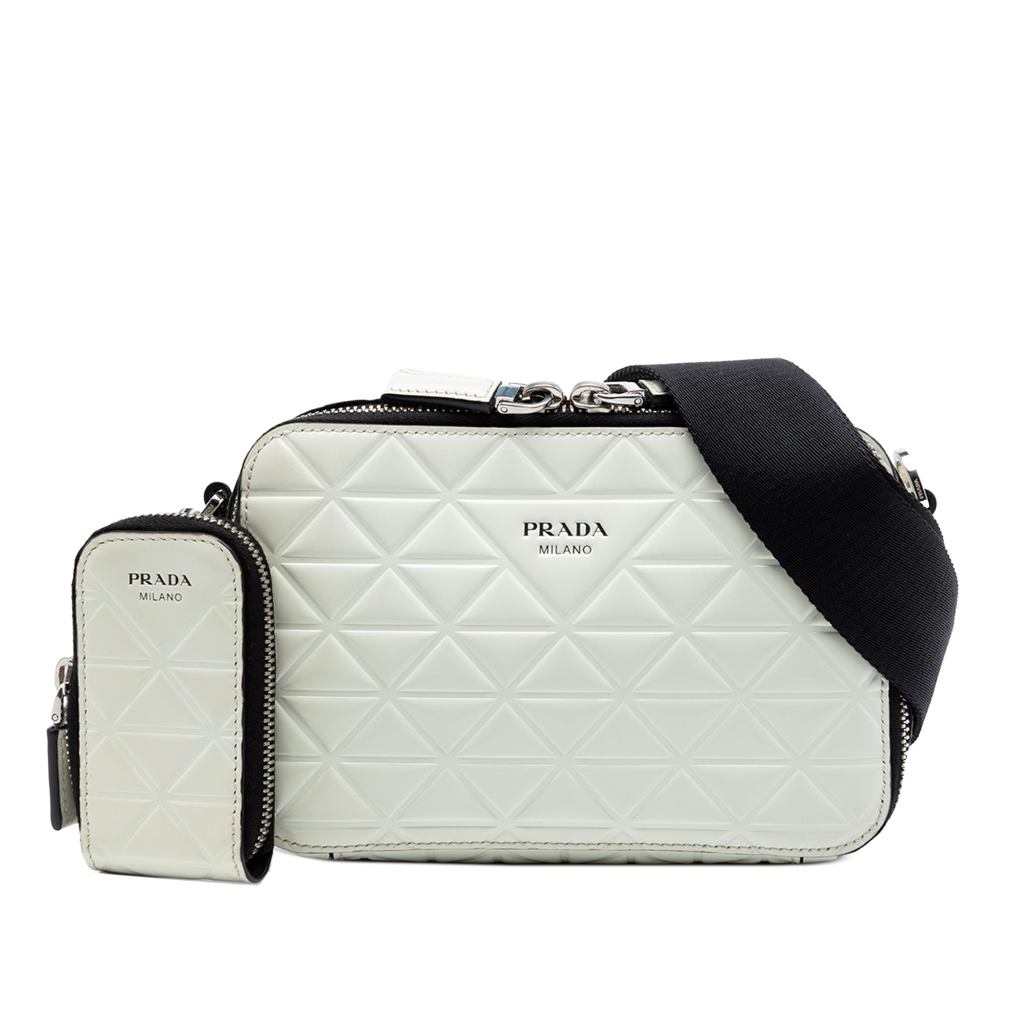 Prada Small Embossed Spazzolato Leather Brique Crossbody