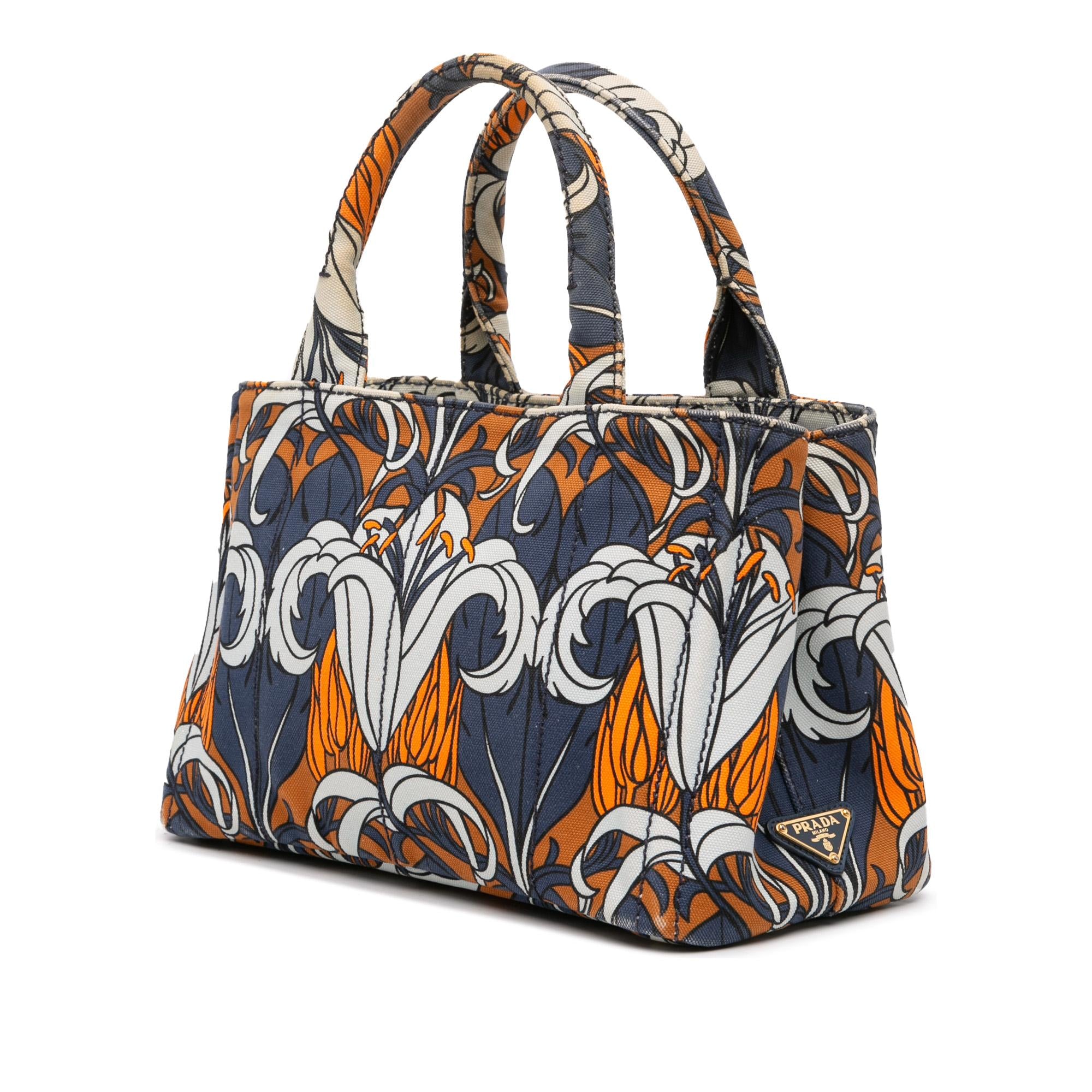 Prada Small Floral Printed Canvas Canapa Satchel