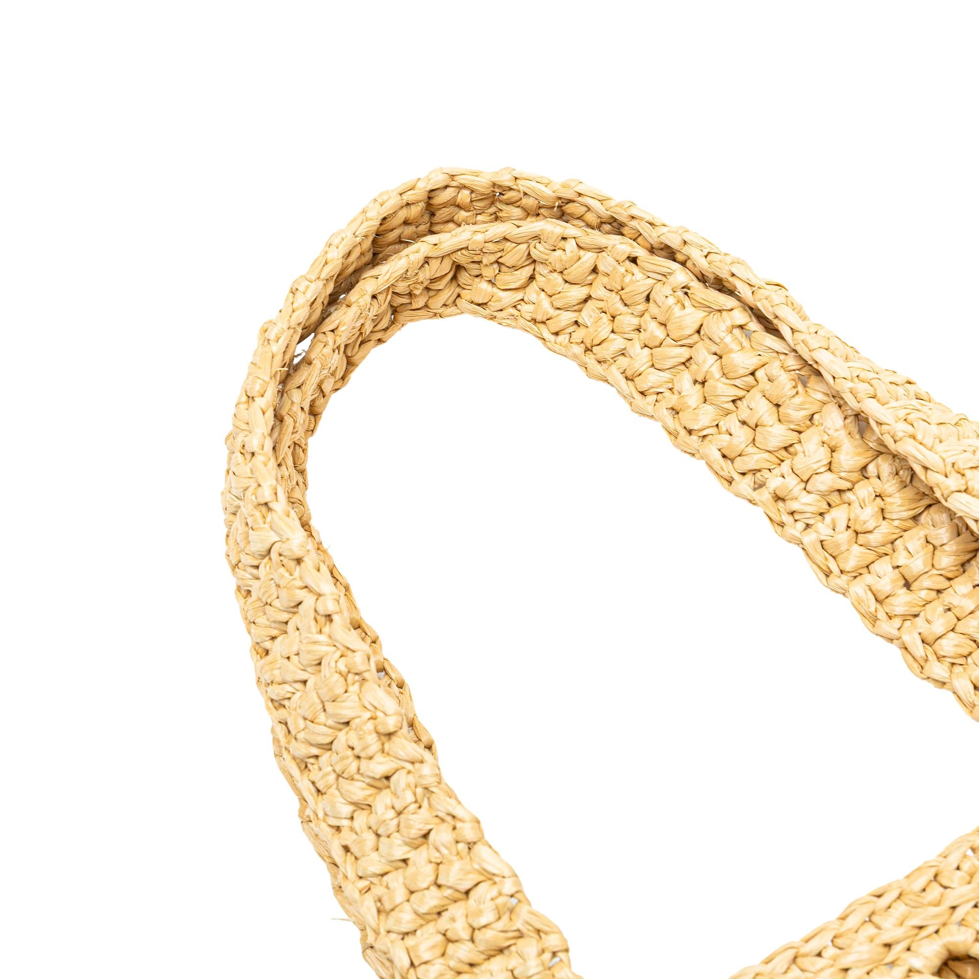 Prada Small Raffia Effect Crochet Logo Embroidered Tote