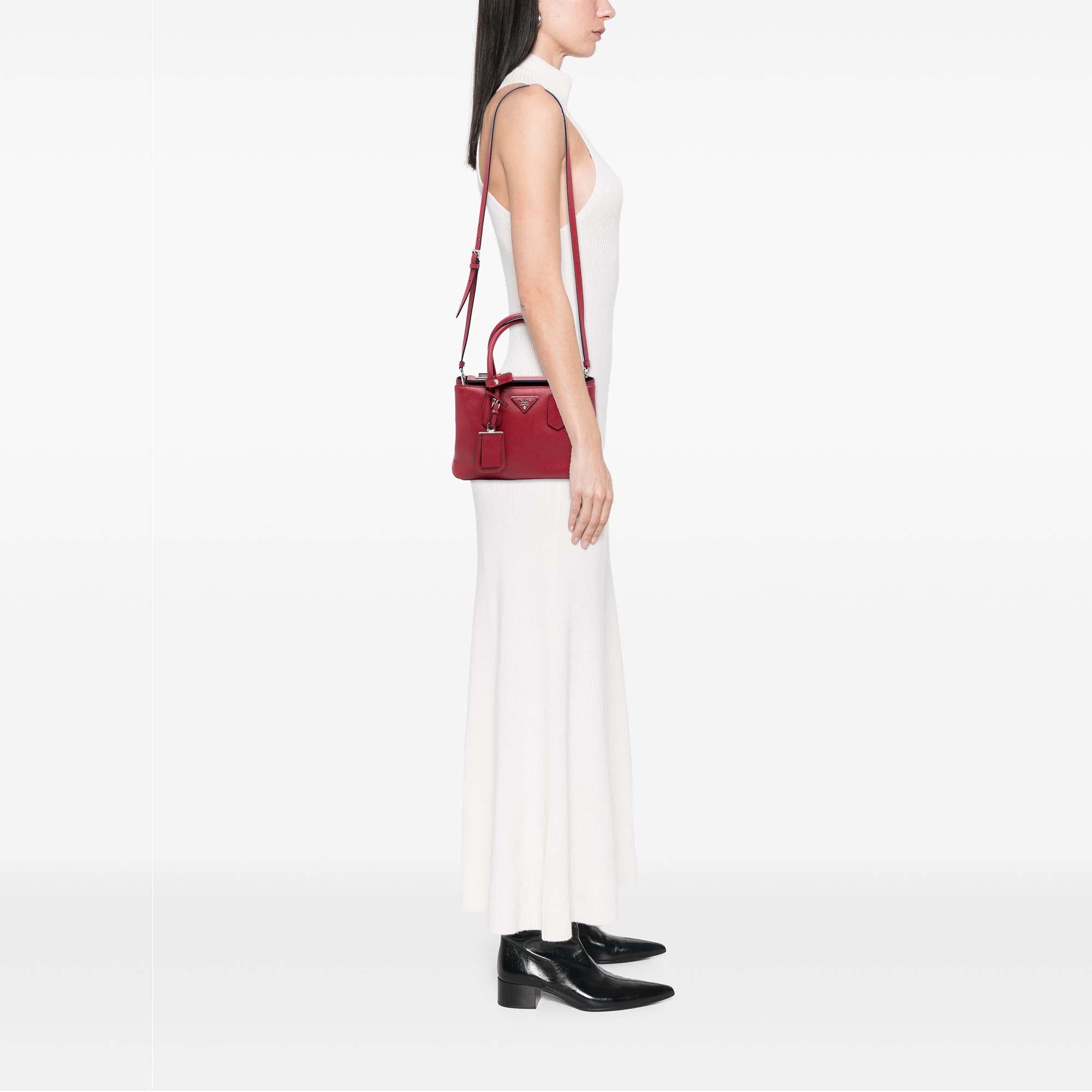 Prada Small Saffiano Cuir Turnlock Twin Satchel