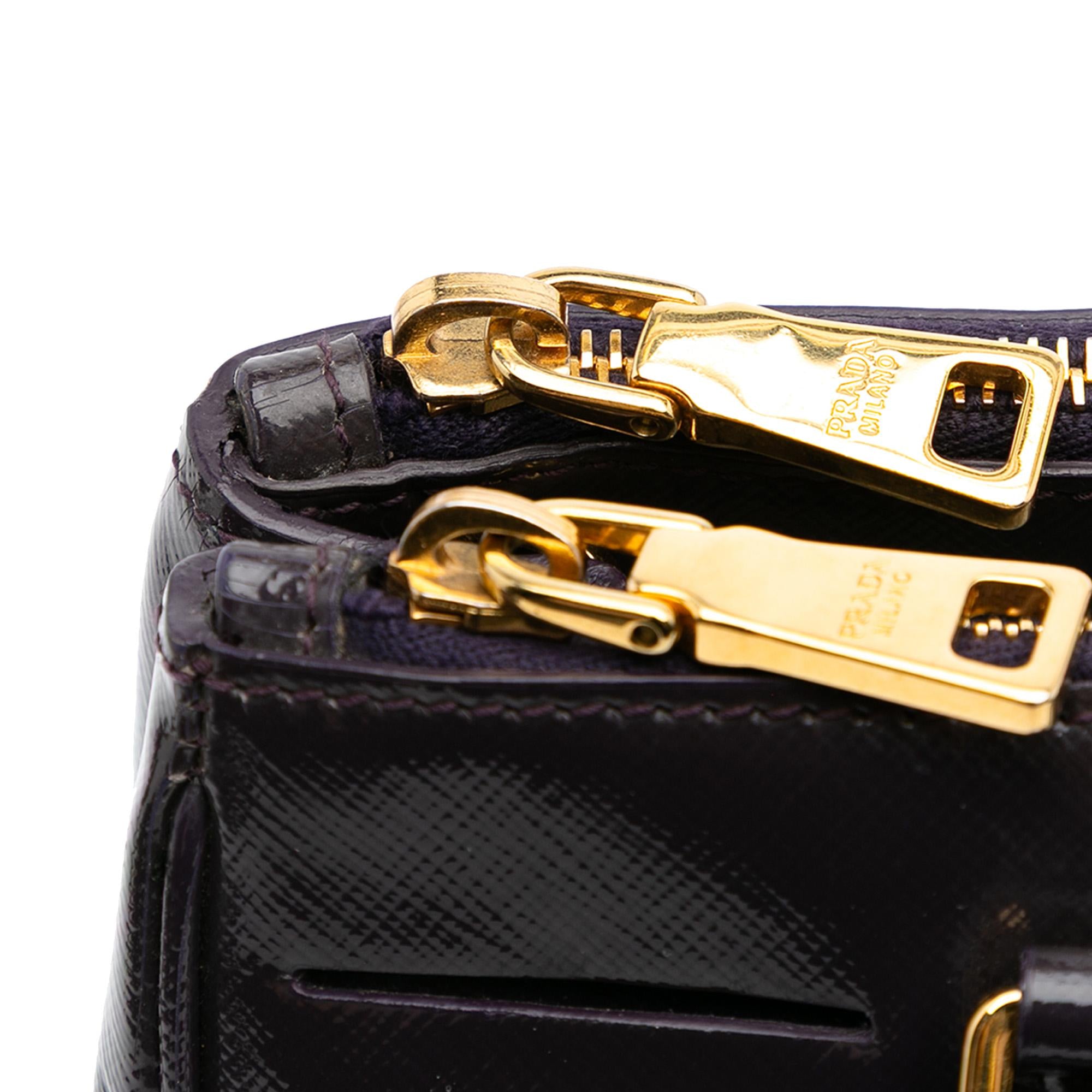 Prada Small Saffiano Vernice Galleria Double Zip Satchel