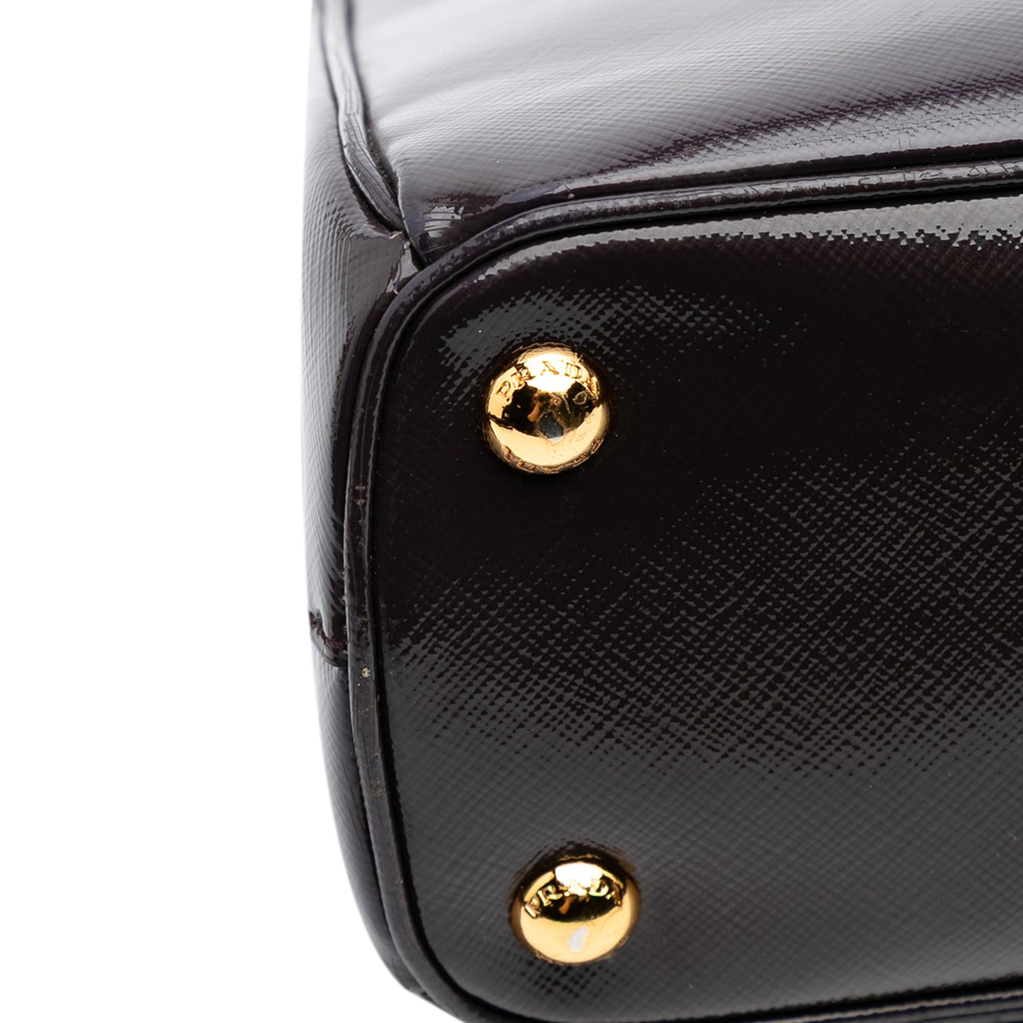 Prada Small Saffiano Vernice Galleria Double Zip Satchel