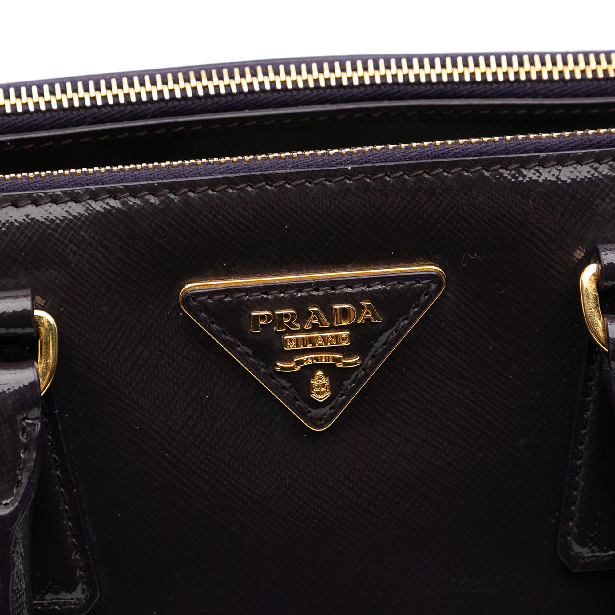 Prada Small Saffiano Vernice Galleria Double Zip Satchel