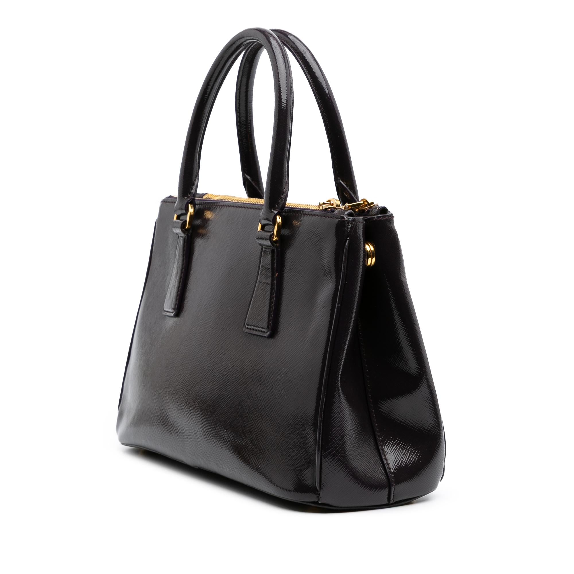 Prada Small Saffiano Vernice Galleria Double Zip Satchel