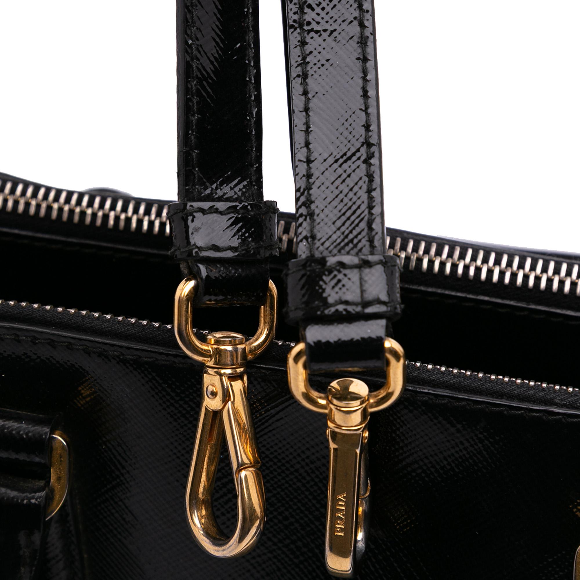 Prada Small Saffiano Vernice Galleria Double Zip Satchel