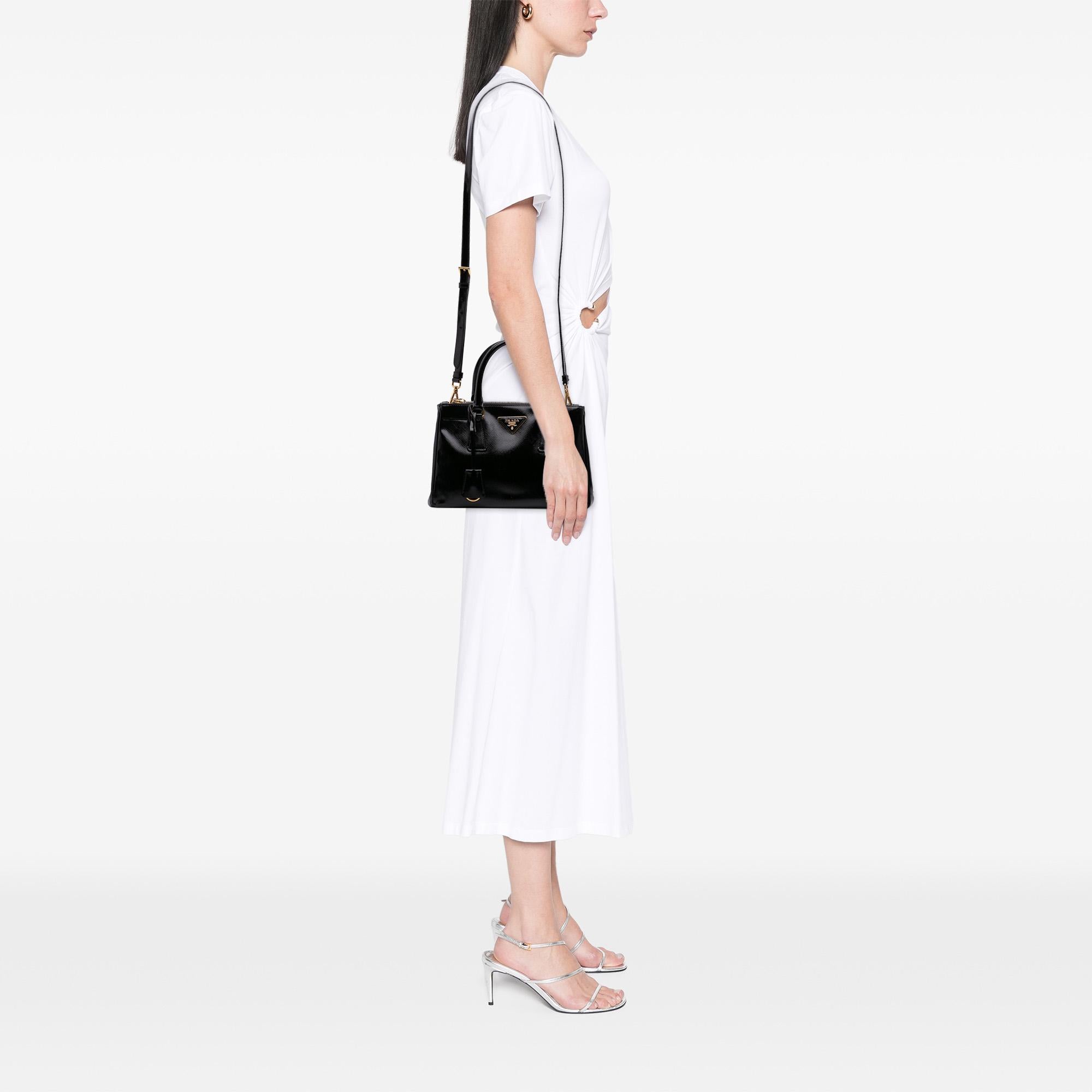Prada Small Saffiano Vernice Galleria Double Zip Satchel