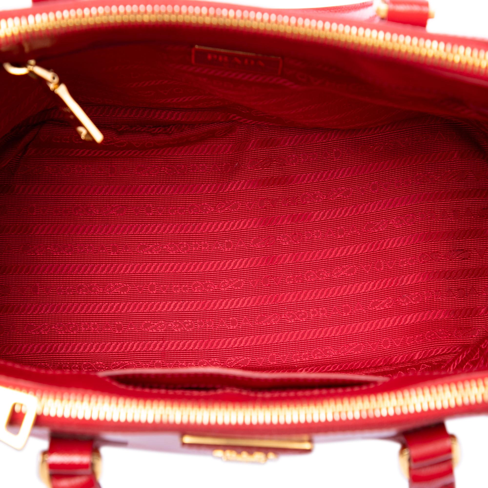 Prada Small Saffiano Vernice Galleria Double Zip Satchel