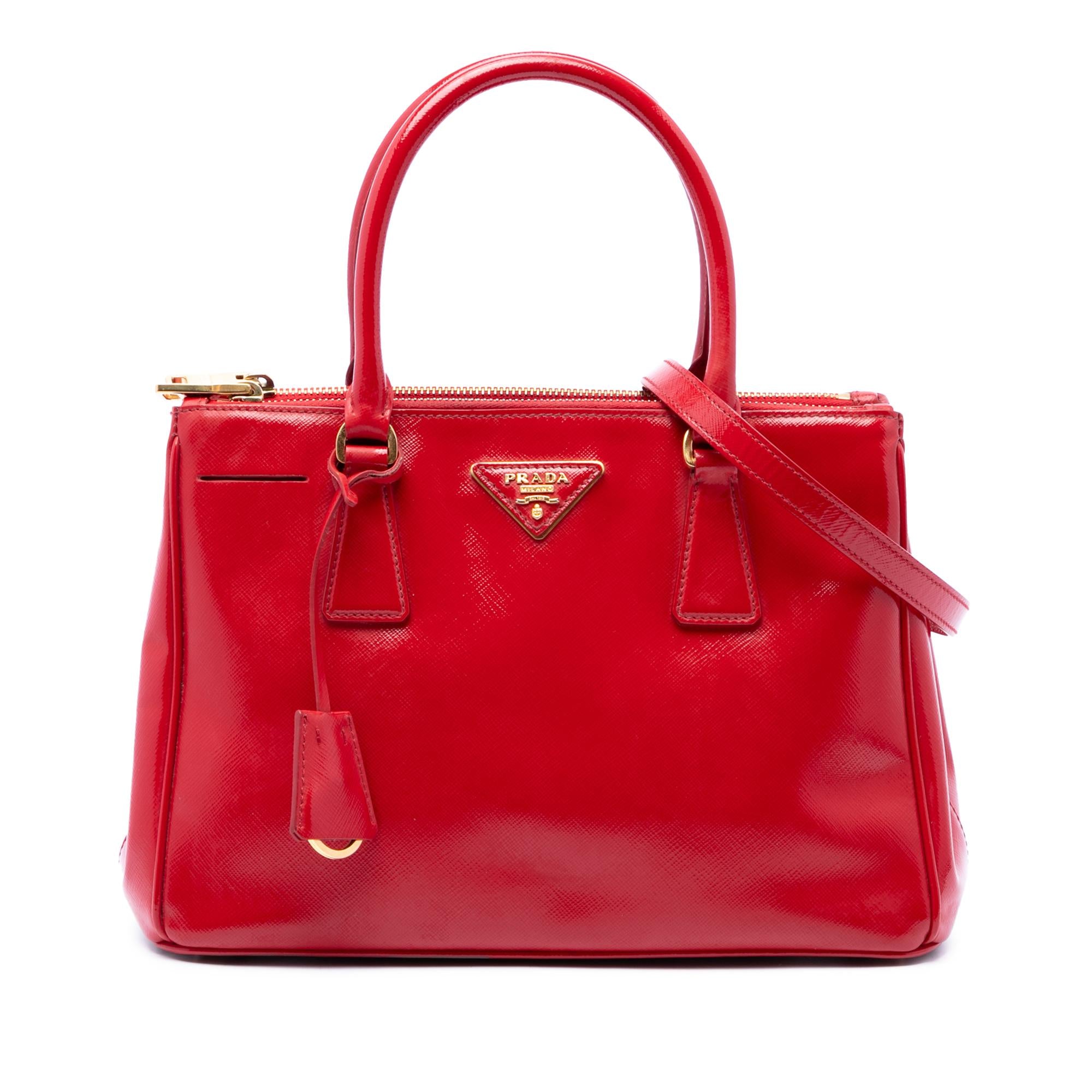 Prada Small Saffiano Vernice Galleria Double Zip Satchel