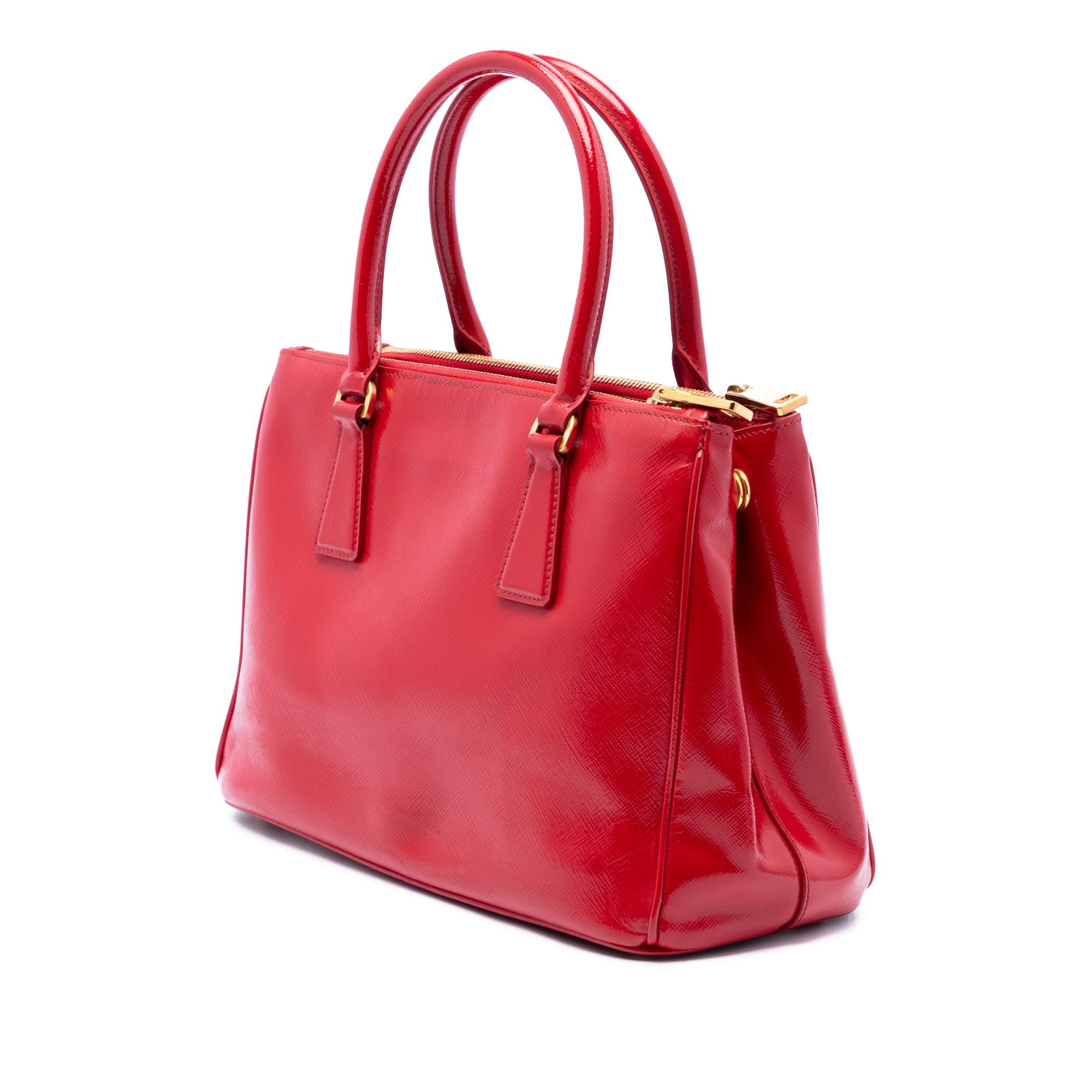 Prada Small Saffiano Vernice Galleria Double Zip Satchel