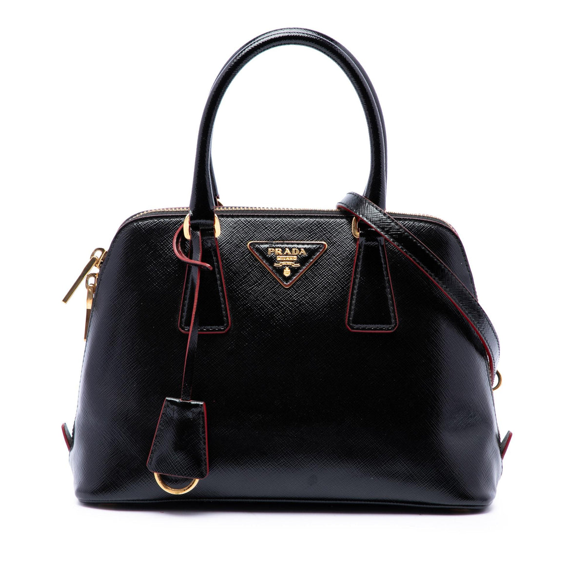 Prada Small Saffiano Vernice Promenade Satchel