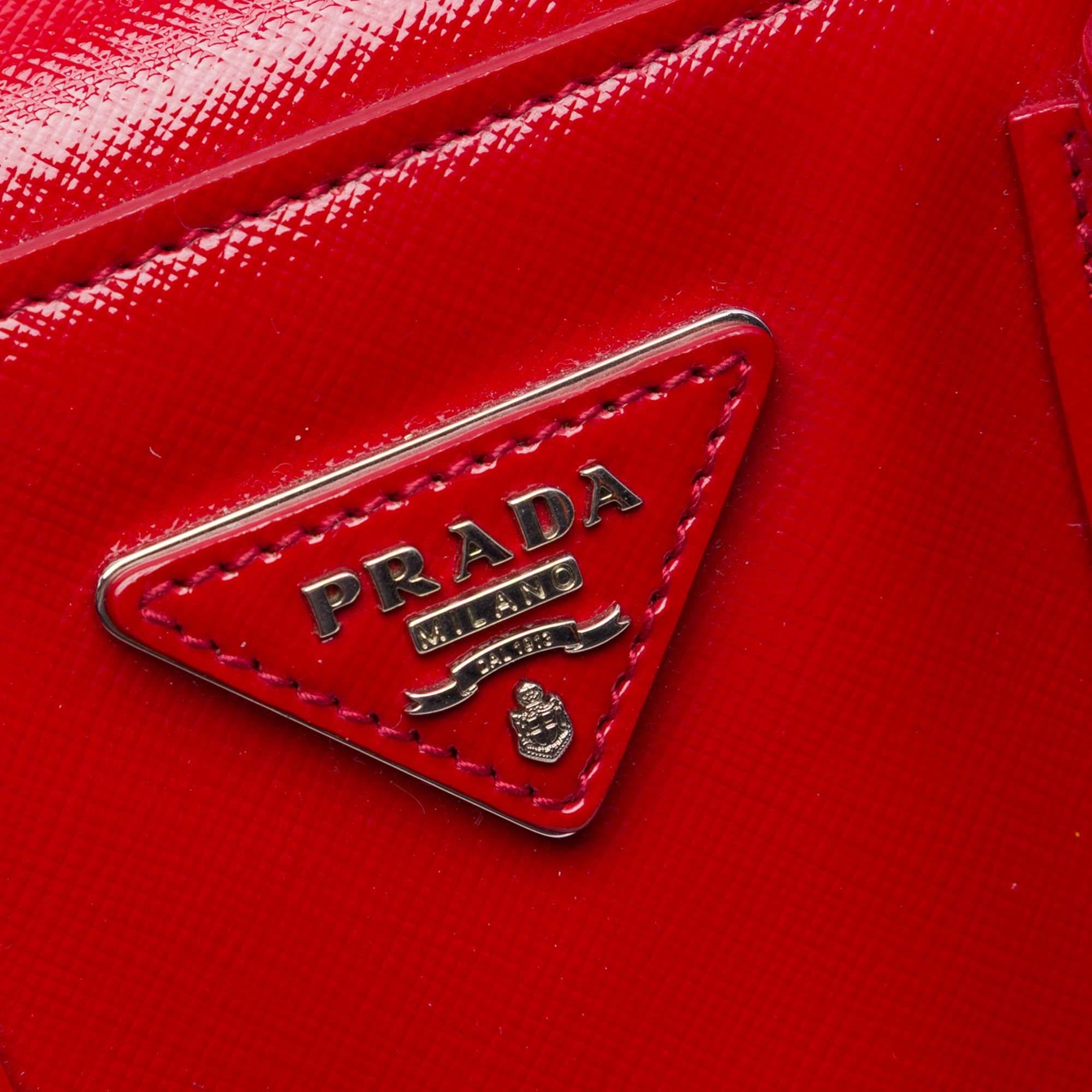 Prada Small Saffiano Vernice Turnlock Twin Satchel