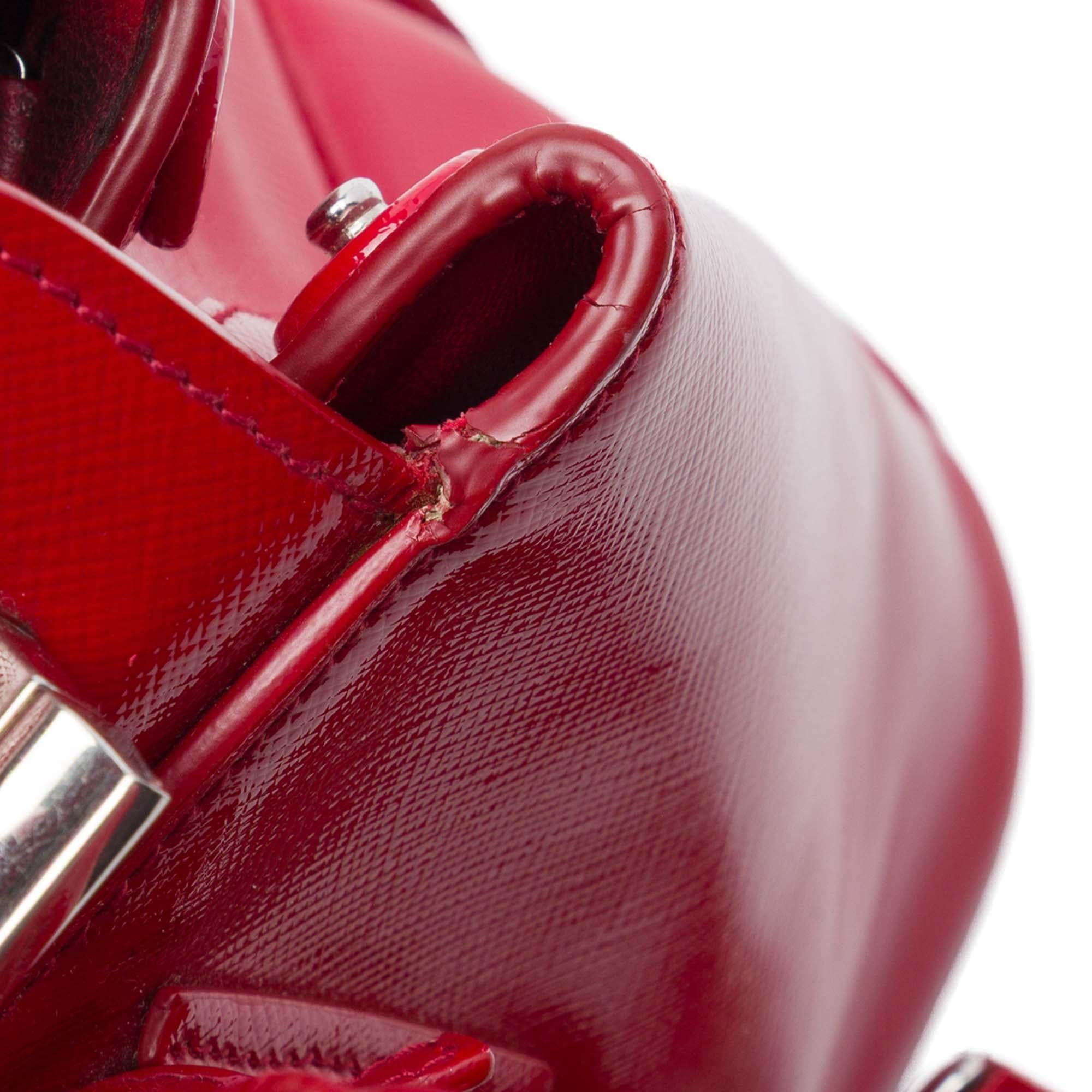 Prada Small Saffiano Vernice Turnlock Twin Satchel