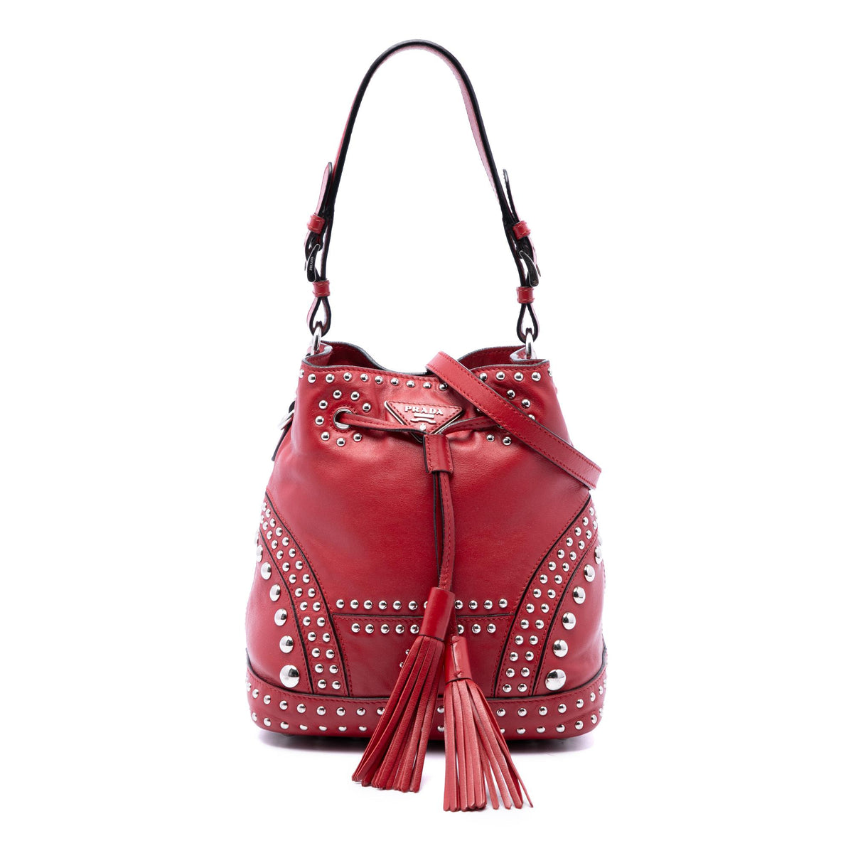 Prada Small Soft Calf Studded Bucket Bag