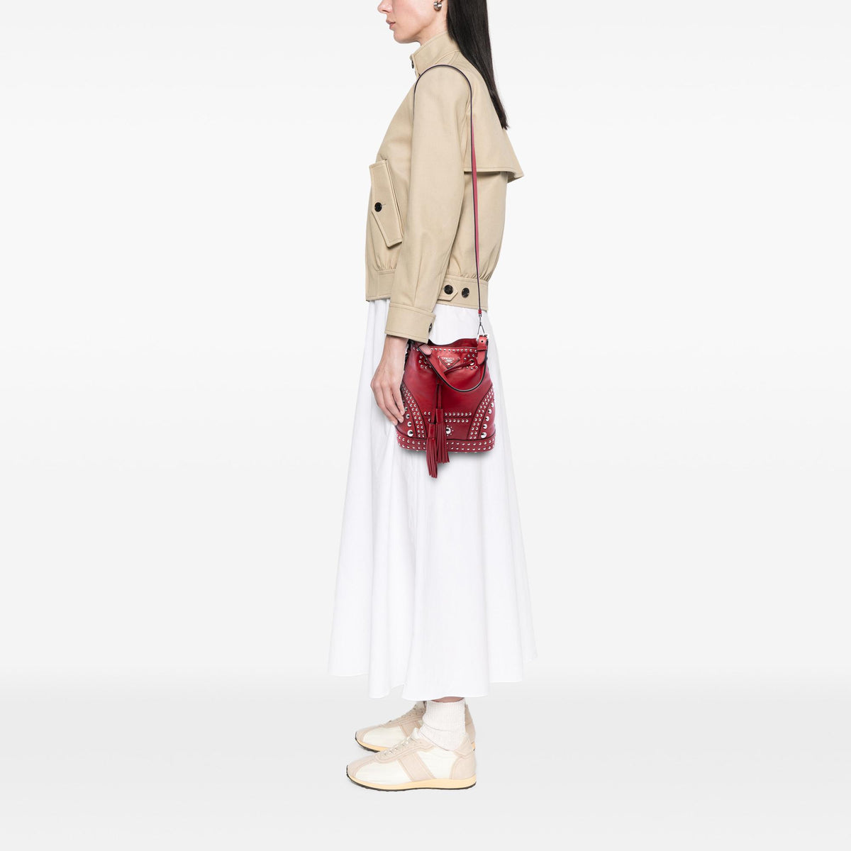Prada Small Soft Calf Studded Bucket Bag