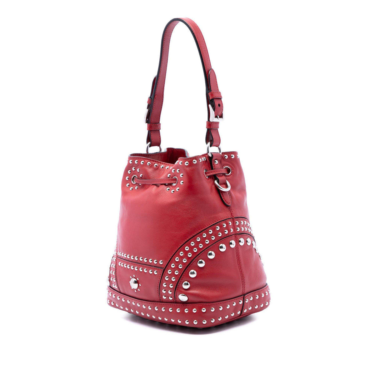 Prada Small Soft Calf Studded Bucket Bag