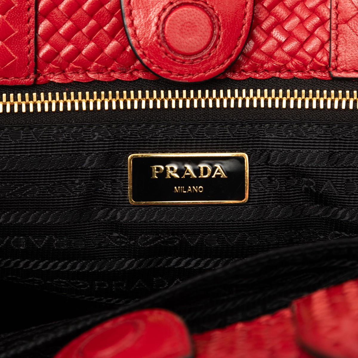 Prada Small Woven Goatskin Madras Satchel