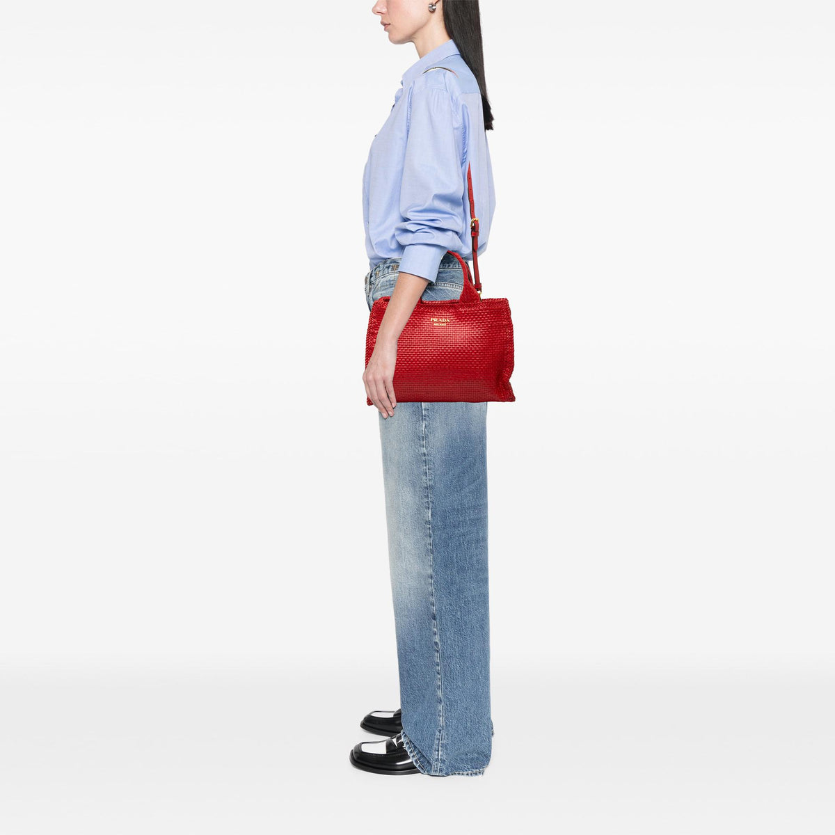 Prada Small Woven Goatskin Madras Satchel