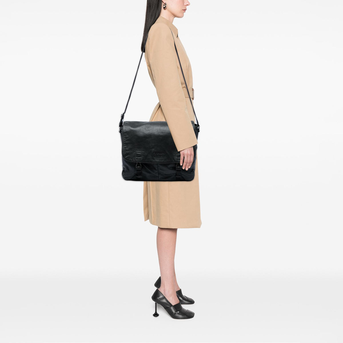 Prada Soft Calf Double Buckle Flap Camera Bag