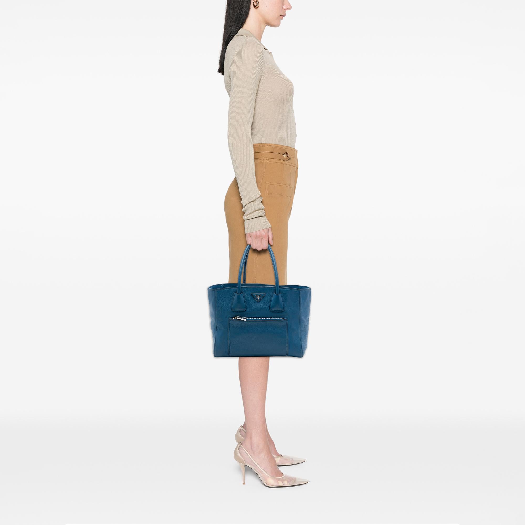 Prada Soft Calf Front Pocket Shopping Tote
