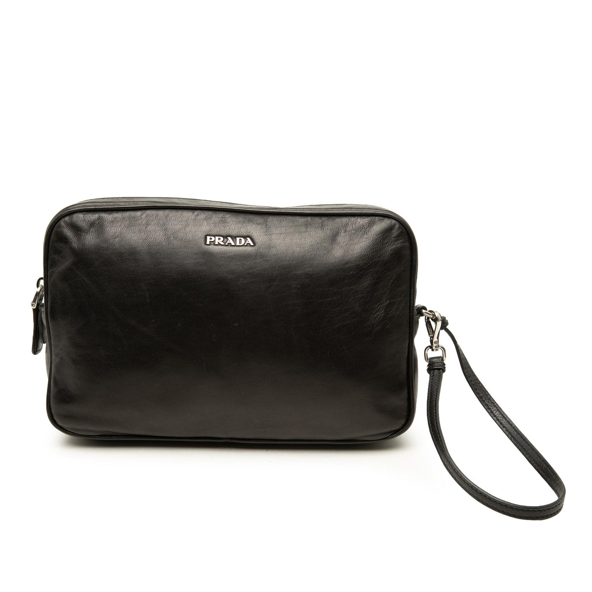 Prada Soft Calf Logo Wristlet Clutch