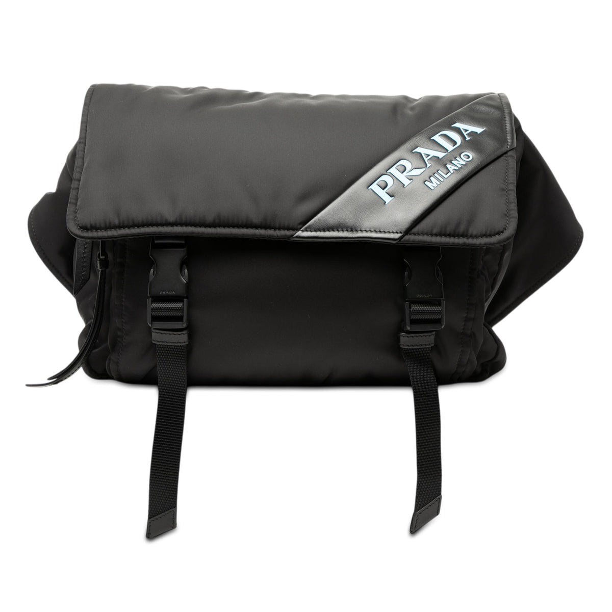 Prada Soft Calf Trimmed Tessuto Double Buckle Belt Bag