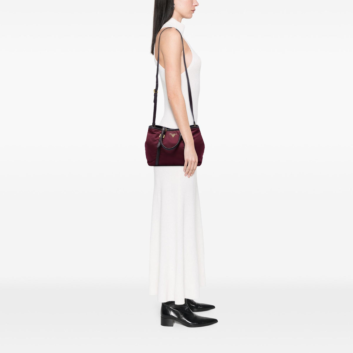 Prada Soft Calf Trimmed Tessuto Satchel