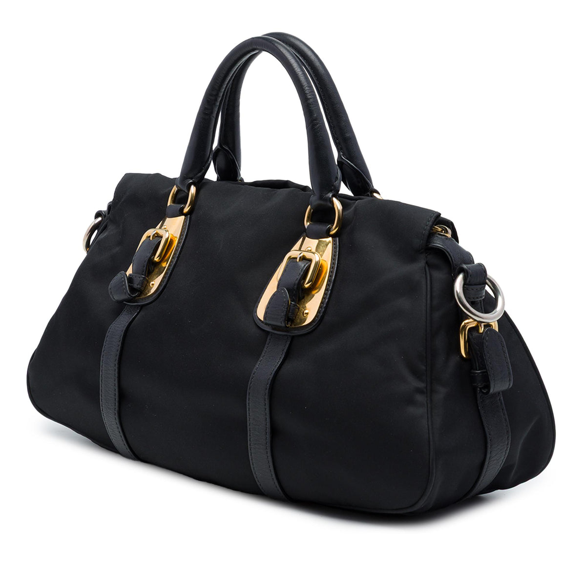 Prada Soft Calf Trimmed Tessuto Satchel